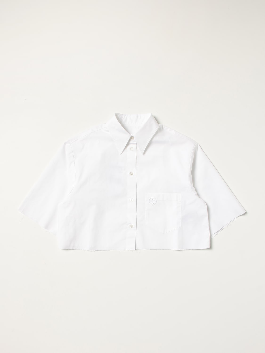 MM6 MAISON MARGIELA SHIRT: Mm6 Maison Margiela cropped cotton shirt, White - Img 1