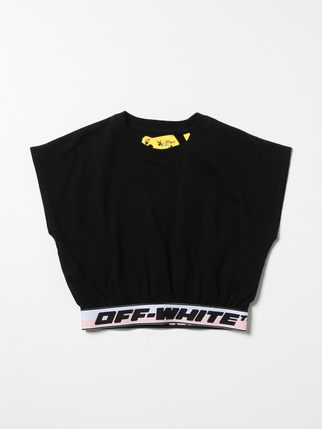 OFF-WHITE KIDS T-SHIRT: Off-White cropped top with logo, Black - Img 1