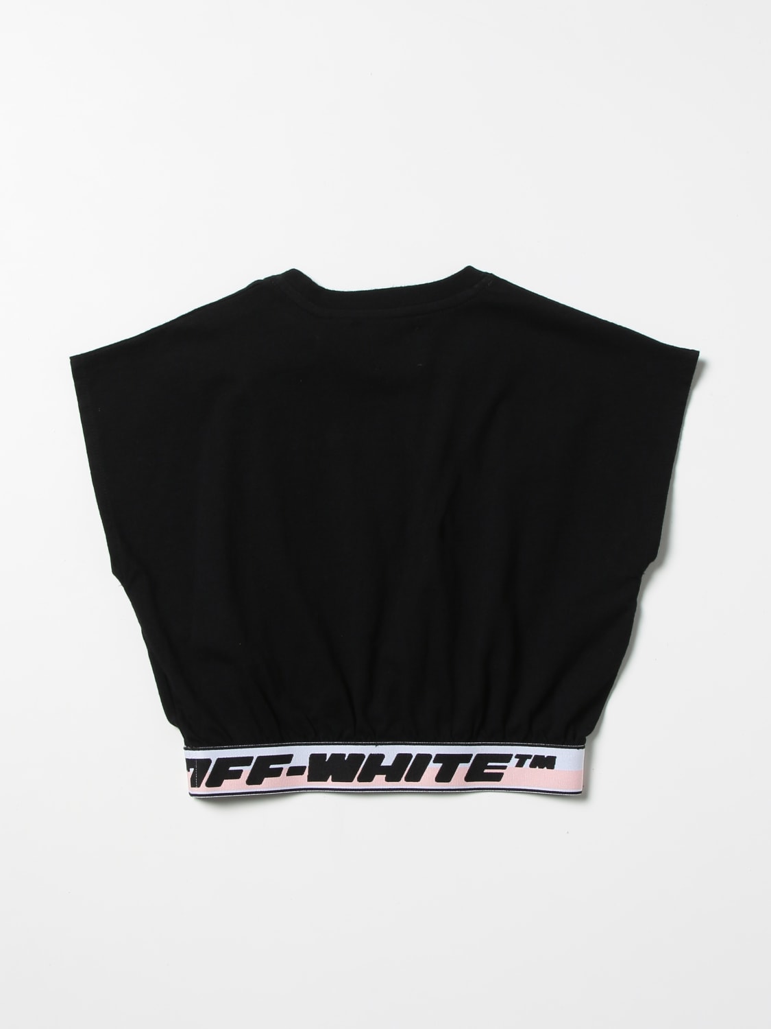 OFF-WHITE KIDS T-SHIRT: Off-White cropped top with logo, Black - Img 2