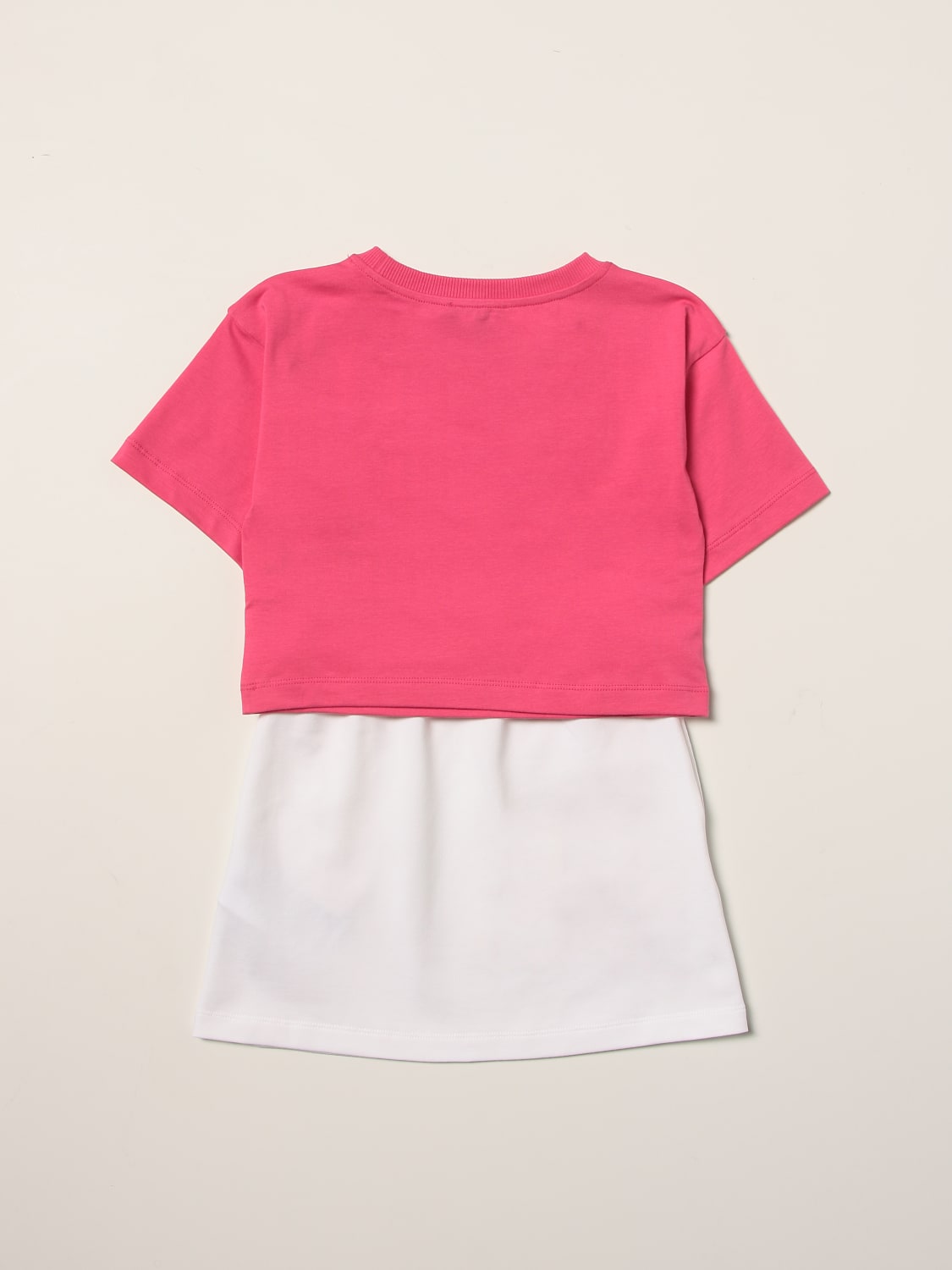 MOSCHINO CO-ORDS: Moschino Kid t-shirt + skirt with multicolor logo, Pink - Img 2