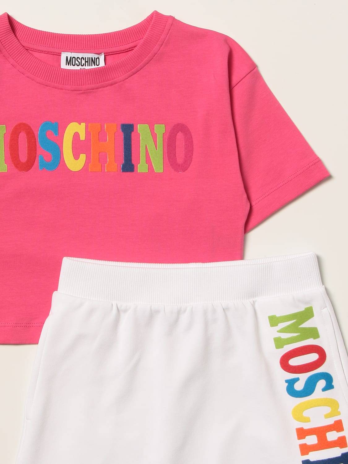 MOSCHINO CO-ORDS: Moschino Kid t-shirt + skirt with multicolor logo, Pink - Img 3