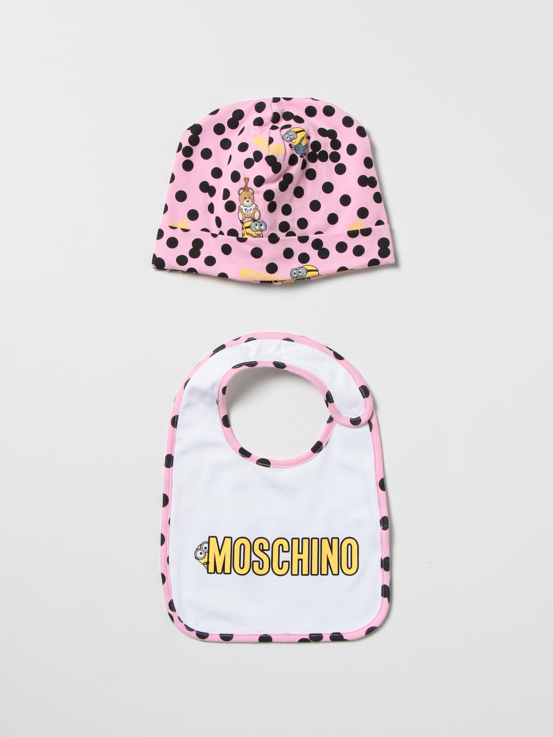 MOSCHINO COMBINATO: Set cappello + bavaglino Moschino Baby in cotone, Rosa - Img 1