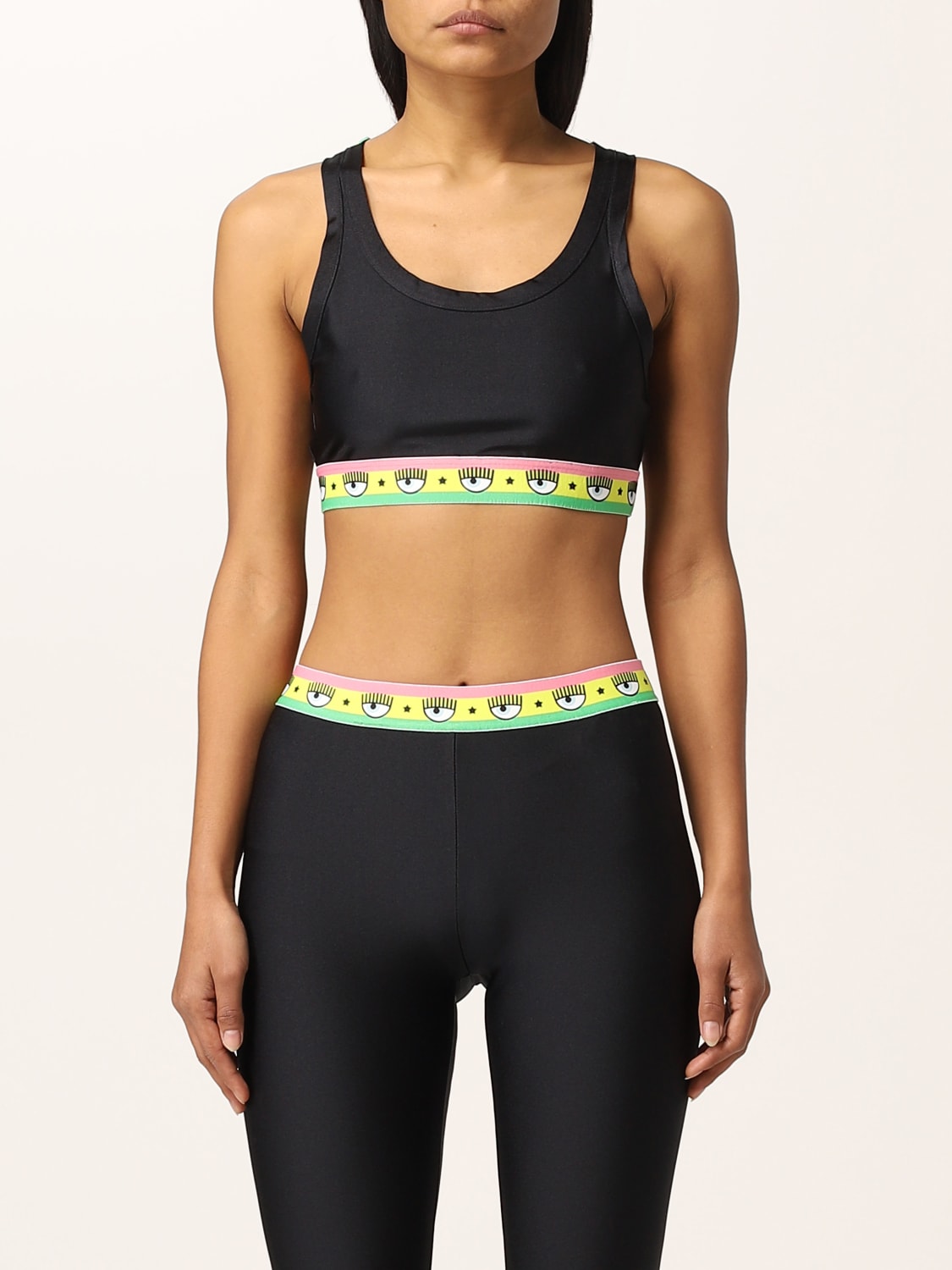 Chiara Ferragni Outlet: cropped top with logomania band - Black | Chiara Ferragni top 72CBM261N0008 online at GIGLIO.COM