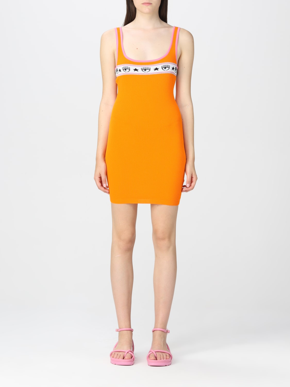 CHIARA FERRAGNI DRESS: Chiara Ferragni mini dress with Logomania band, Orange - Img 1