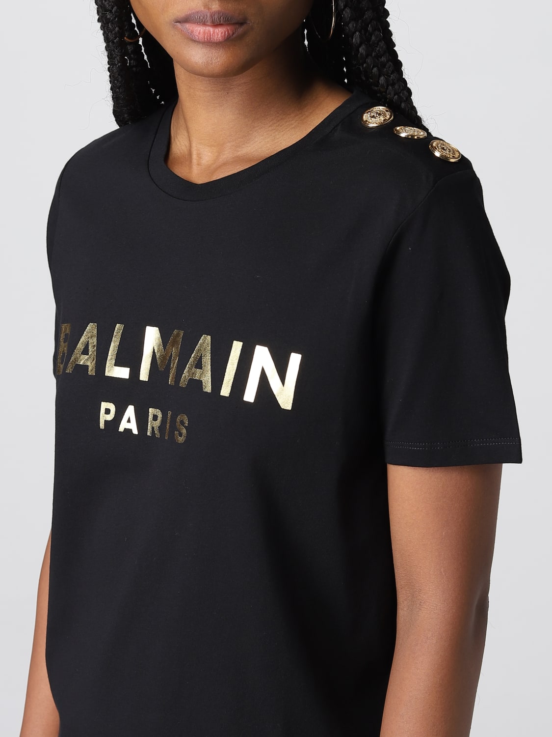 BALMAIN: T-shirt femme - Noir | T-Shirt Balmain YF1EF005BB28 en ligne sur  GIGLIO.COM