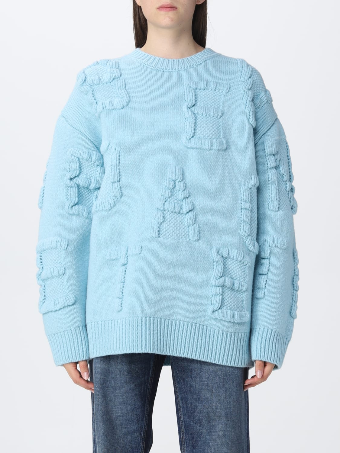 BOTTEGA VENETA SWEATER: Bottega Veneta wool sweater with all-over logo, Sky - Img 1