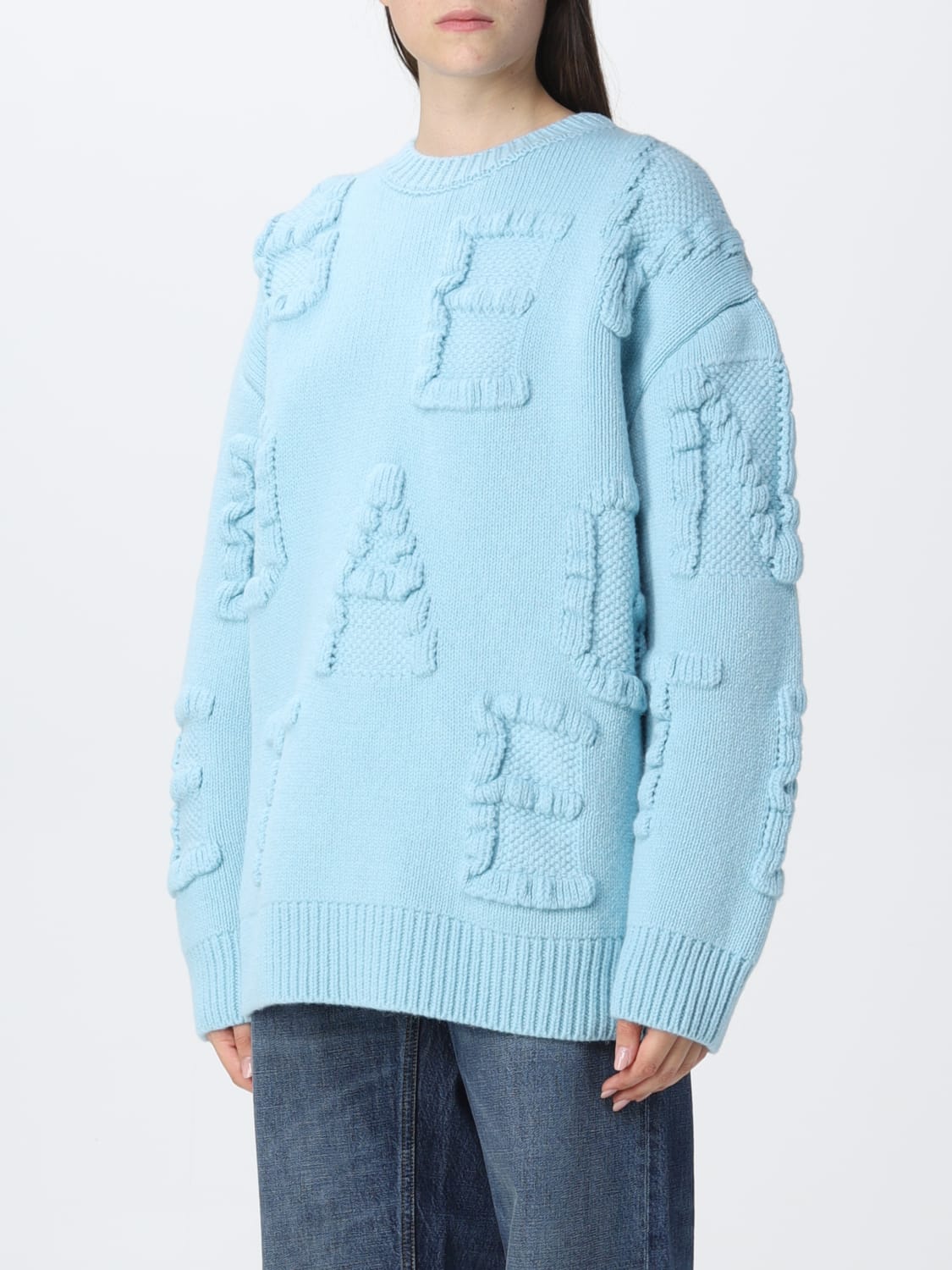 BOTTEGA VENETA SWEATER: Bottega Veneta wool sweater with all-over logo, Sky - Img 4