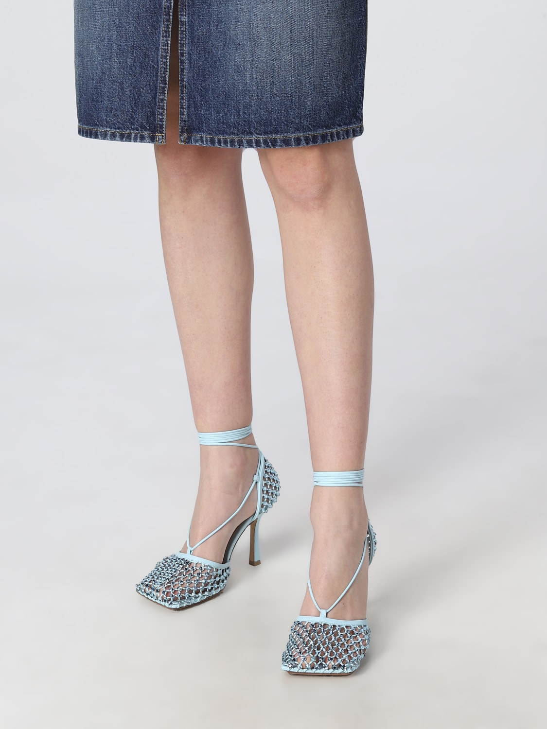 BOTTEGA VENETA: Sparkle stretch lace-up sandals - Blue