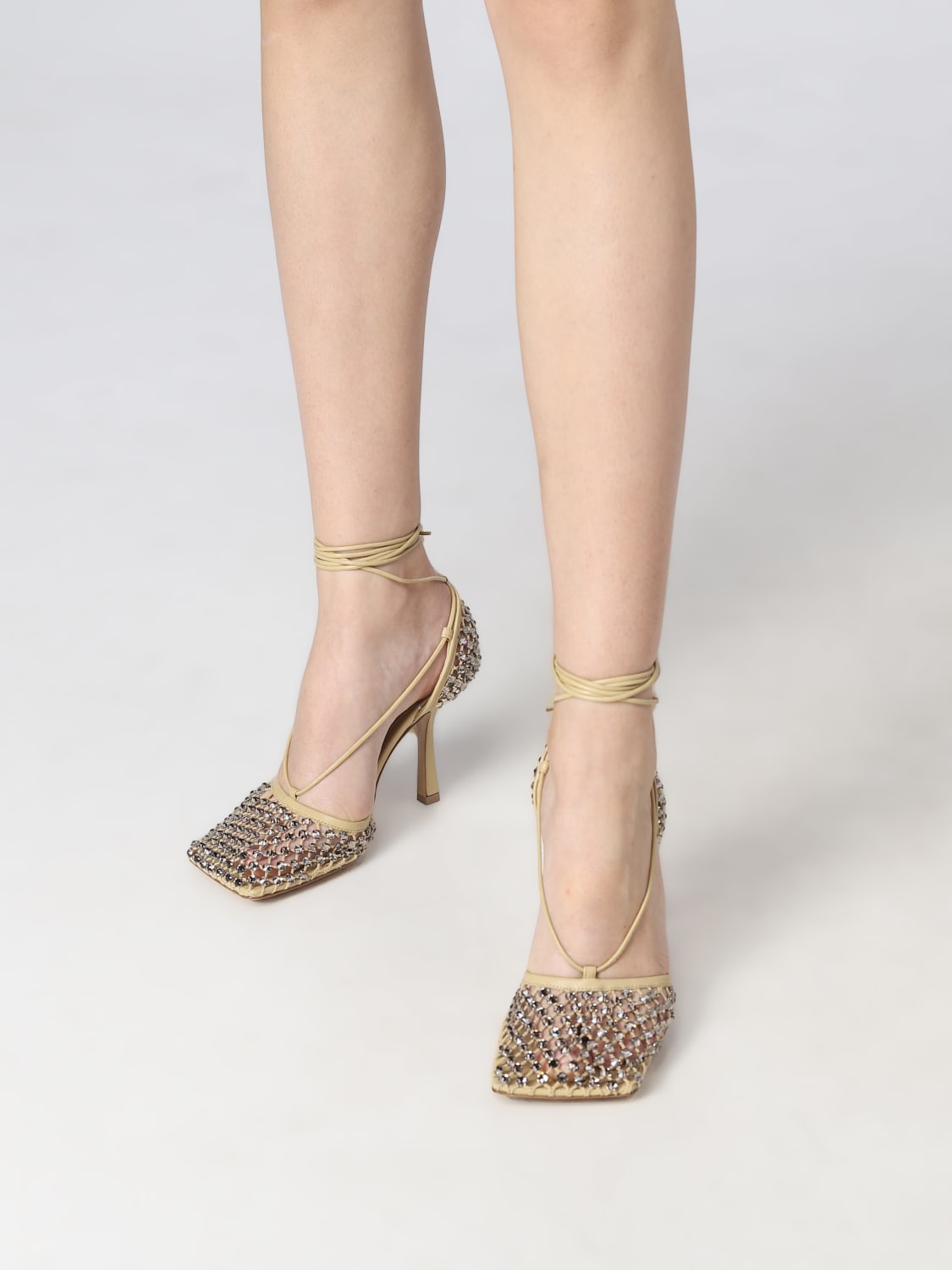BOTTEGA VENETA: Sparkle stretch lace-up sandals - Beige