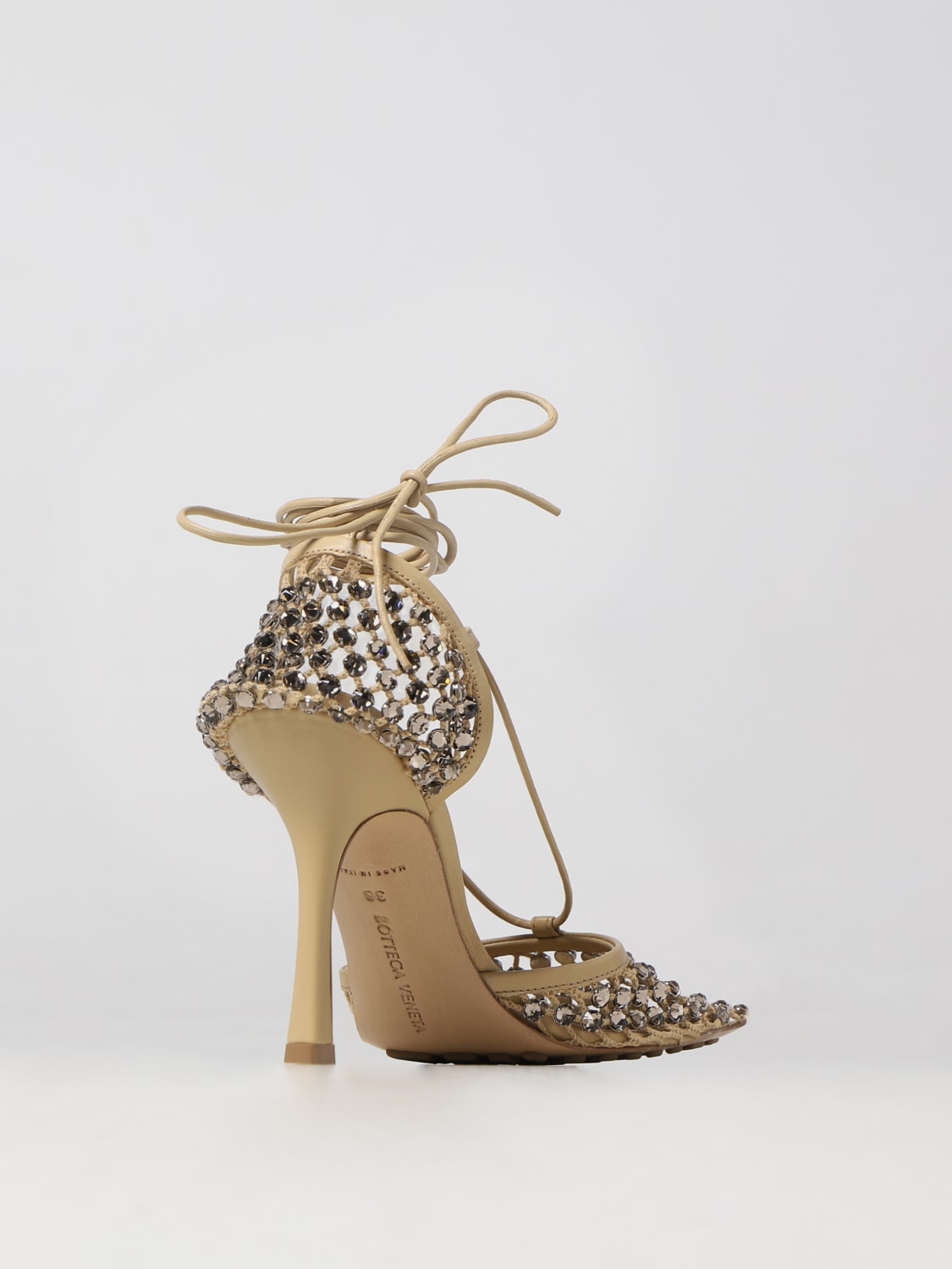 BOTTEGA VENETA: Sparkle stretch lace-up sandals - Beige | Bottega 
