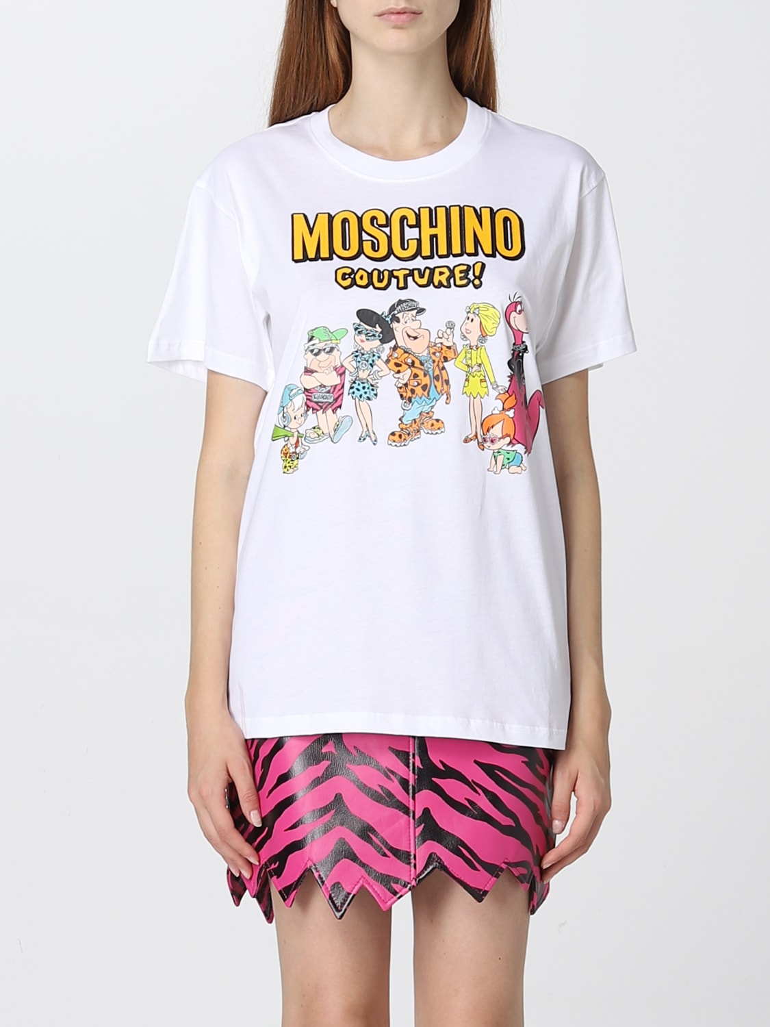 Tシャツ・カットソー MOSCHINO COUTURE Woman T-Shirt White 12060445 0001 Moschino girl's T-shirt in stretch cotton with logo print