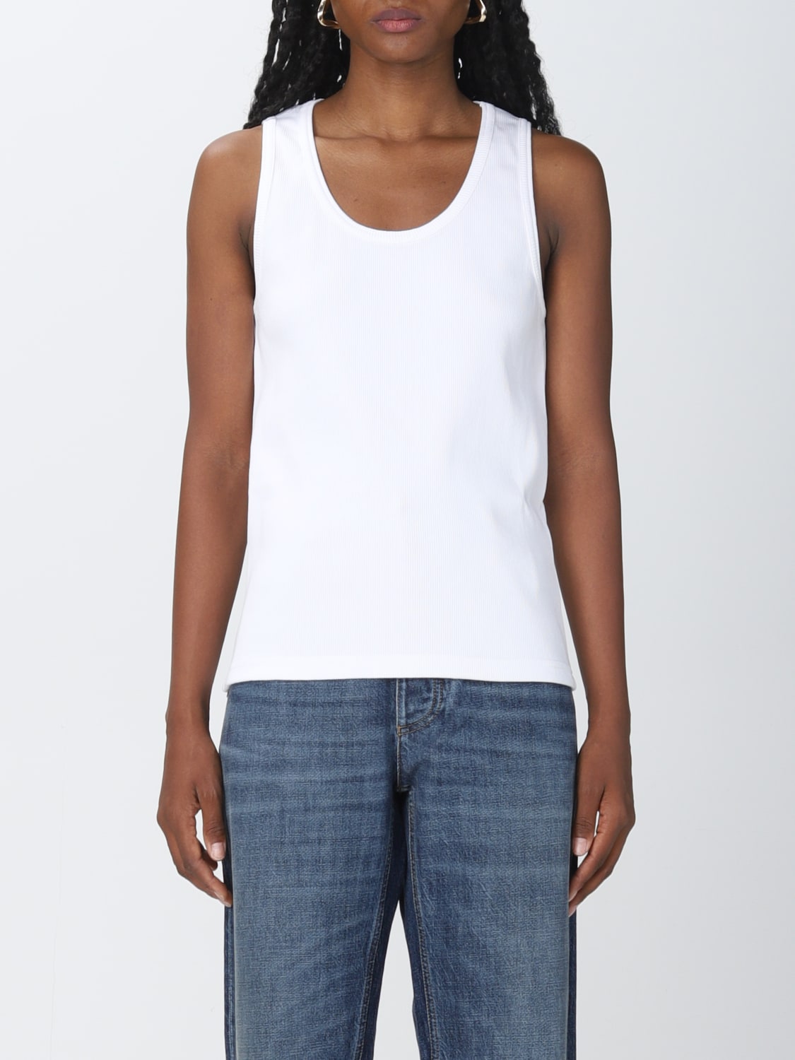 BOTTEGA VENETA T-SHIRT: Bottega Veneta ribbed dry stretch cotton top, White - Img 1