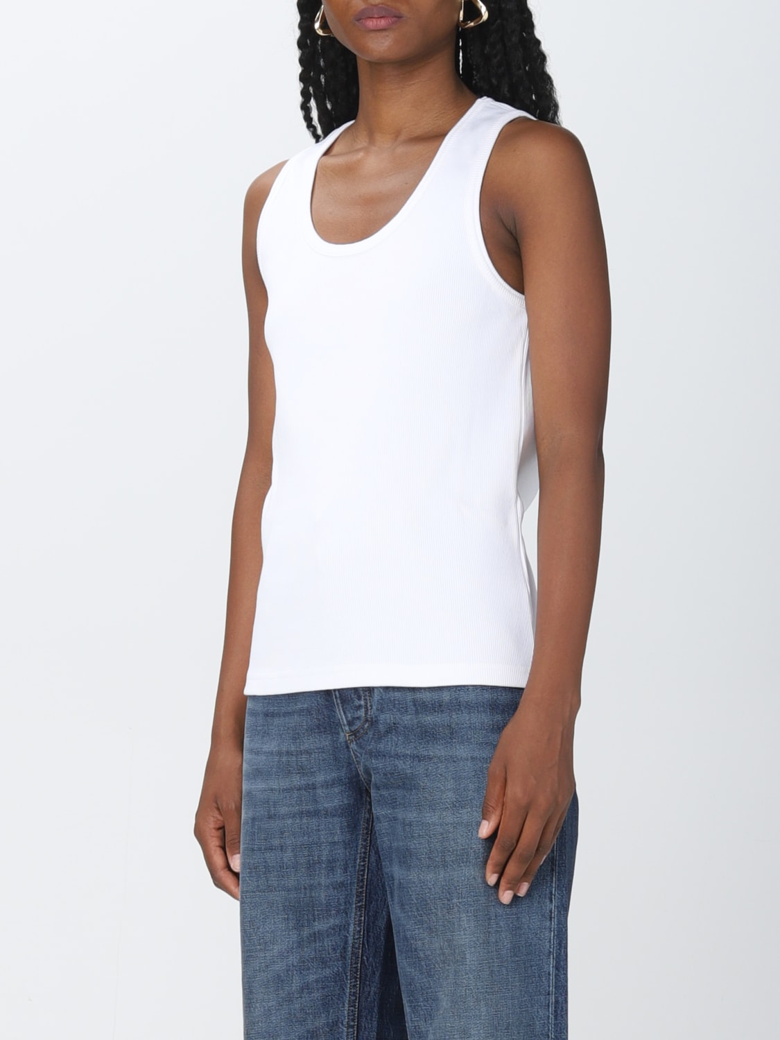 BOTTEGA VENETA T-SHIRT: Bottega Veneta ribbed dry stretch cotton top, White - Img 4