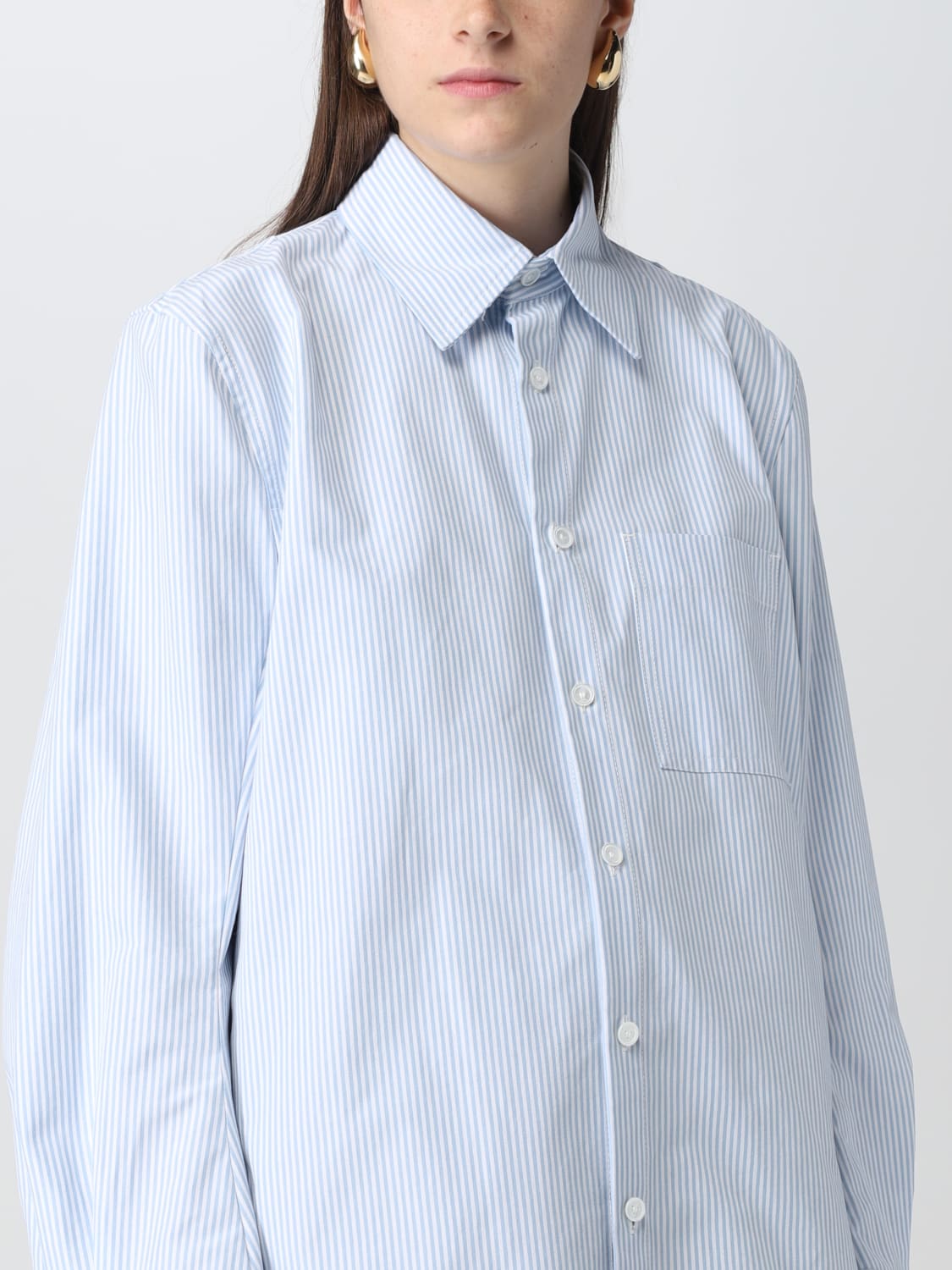 BOTTEGA VENETA SHIRT: Bottega Veneta striped compact cotton shirt, Sky Blue - Img 5