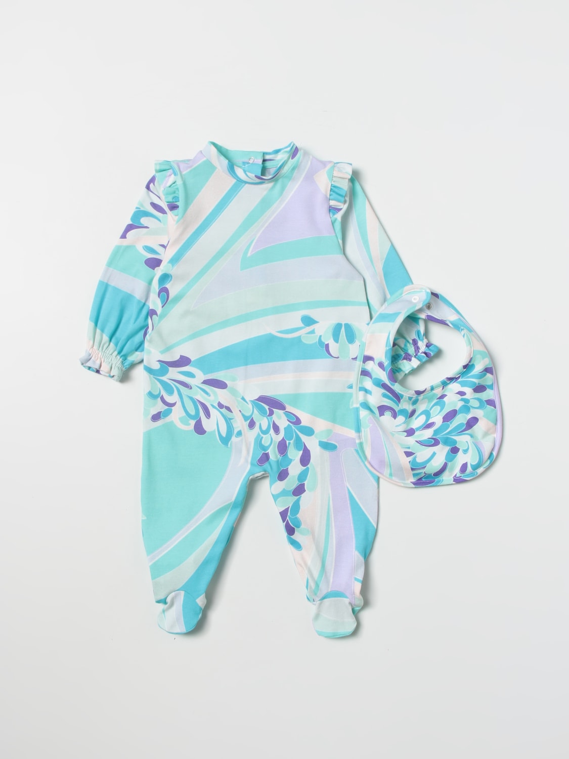 PUCCI JUMPSUIT: Pucci lilly print jersey romper + bib set, Multicolor - Img 1