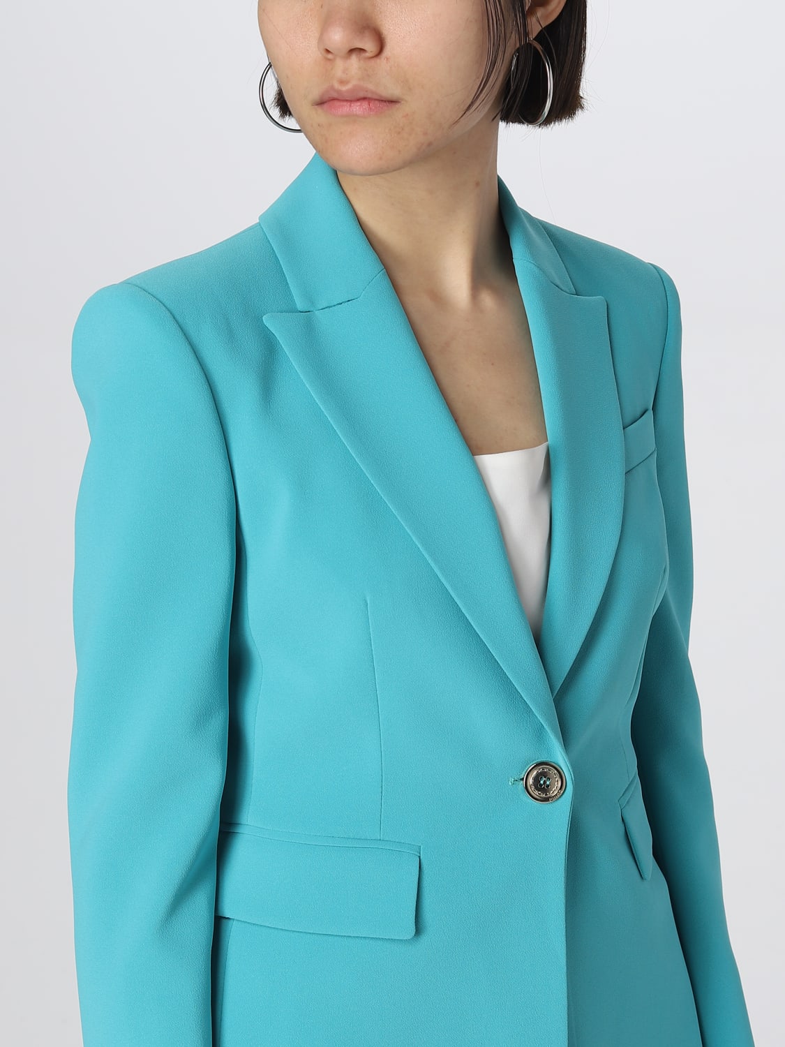 アウターその他 PINKO Woman Blazer Gnawed Blue 1000477624 F38 Single-breasted blazer