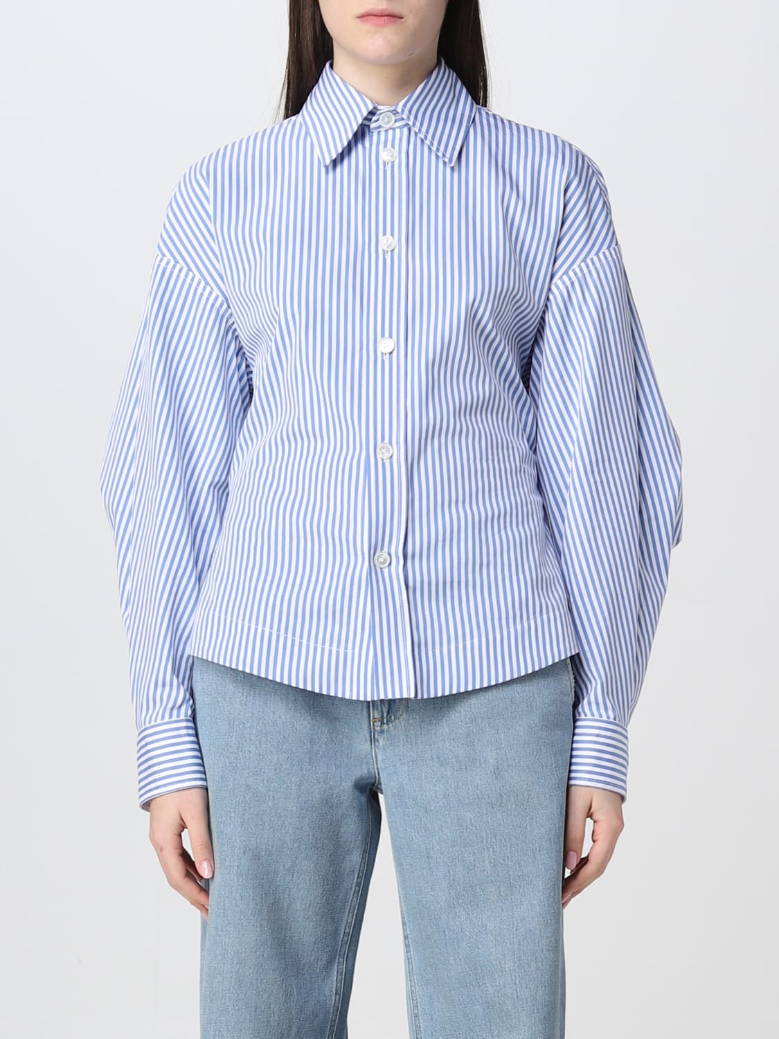 BOTTEGA VENETA CAMICIA: Camicia Bottega Veneta a righe verticali, Azzurro - Img 1