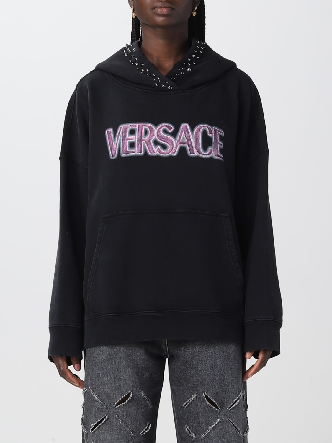 VERSACE スウェットシャツ: スウェットシャツ レディース Versace, ブラック - Img 1