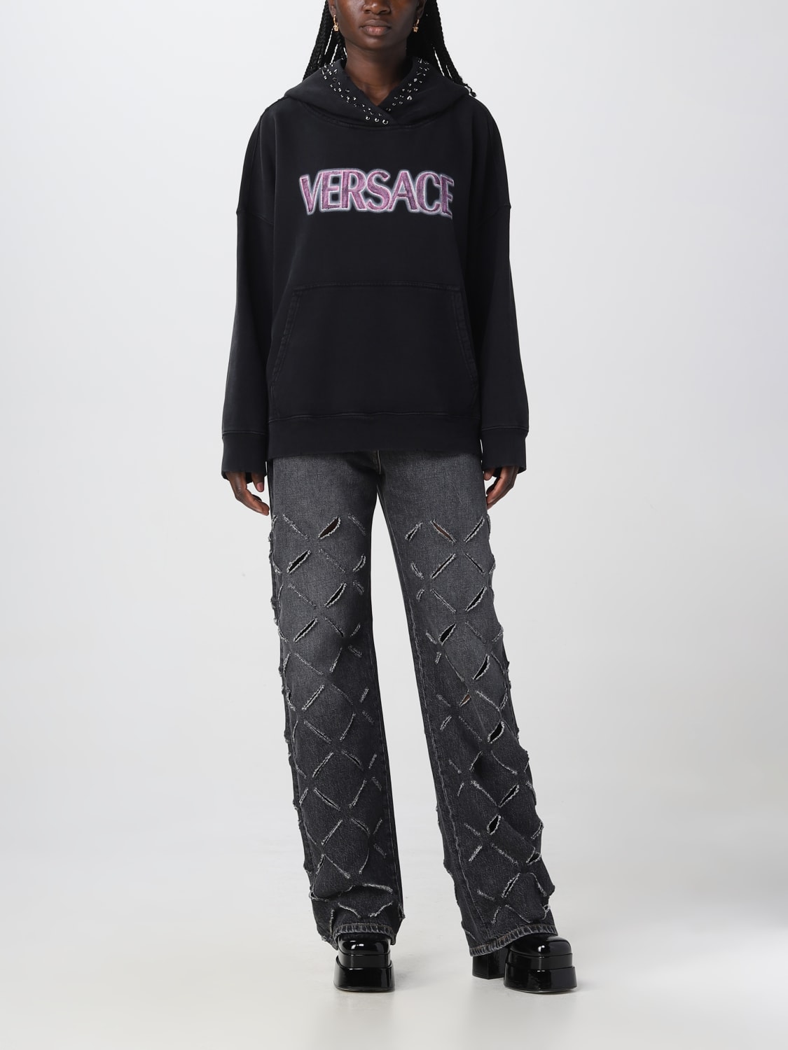 VERSACE スウェットシャツ: スウェットシャツ レディース Versace, ブラック - Img 2