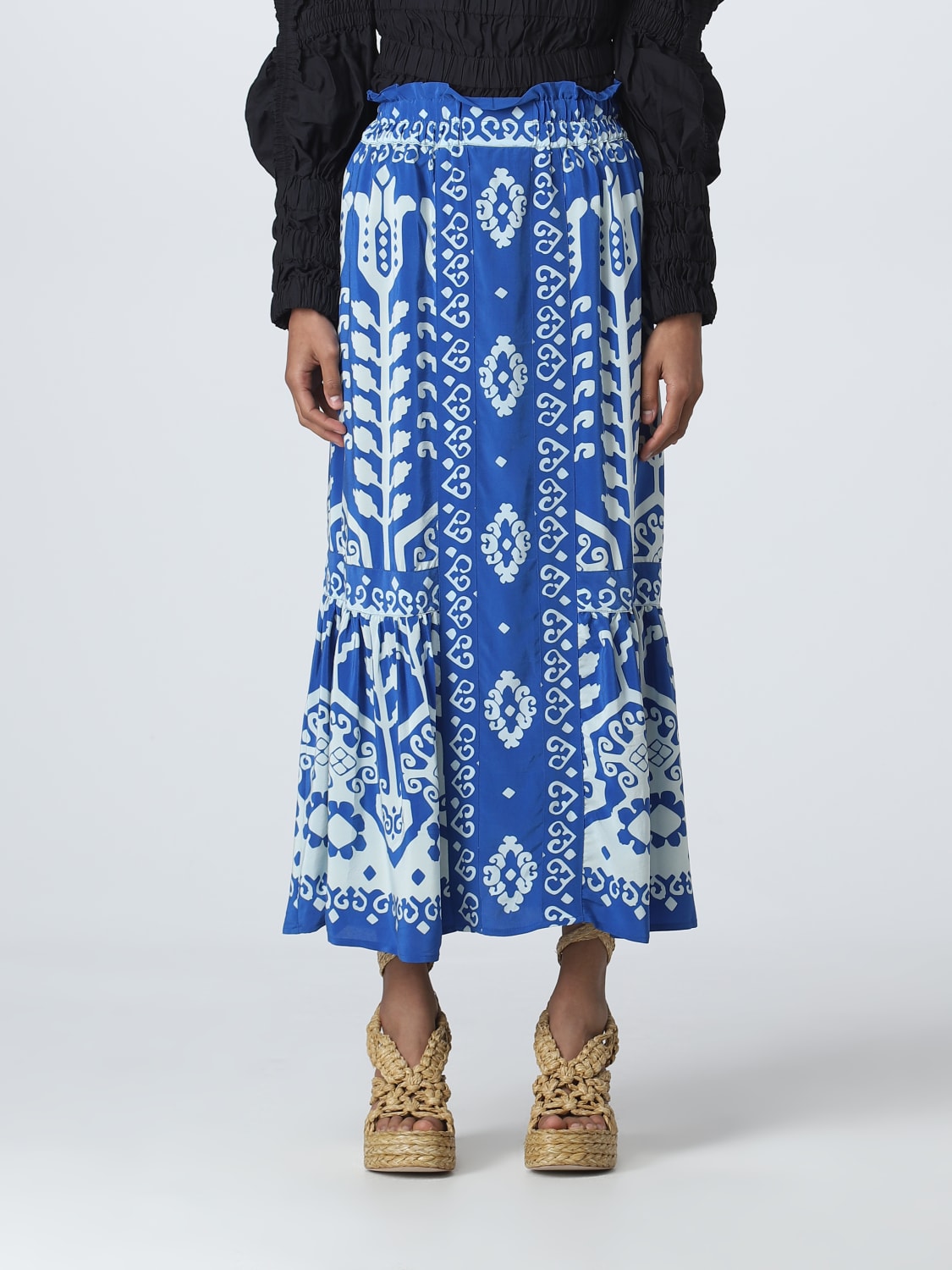 SEA NY SKIRT: Sea Ny skirt in printed silk, Blue - Img 1