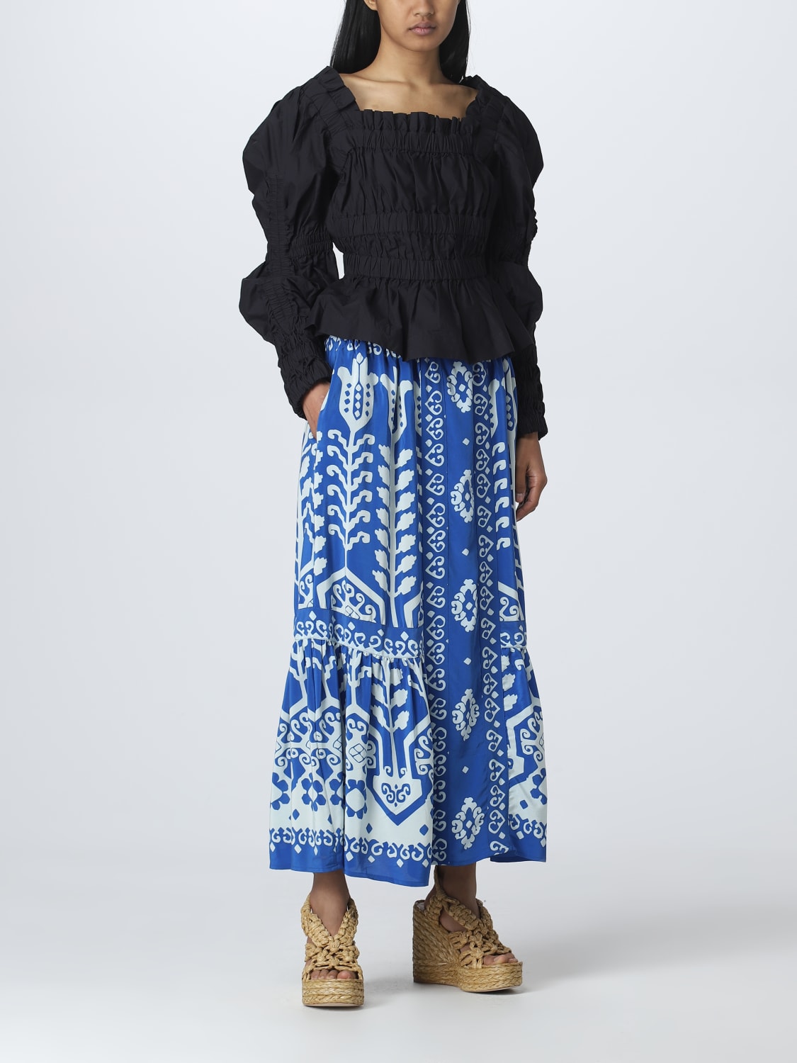 SEA NY SKIRT: Sea Ny skirt in printed silk, Blue - Img 2