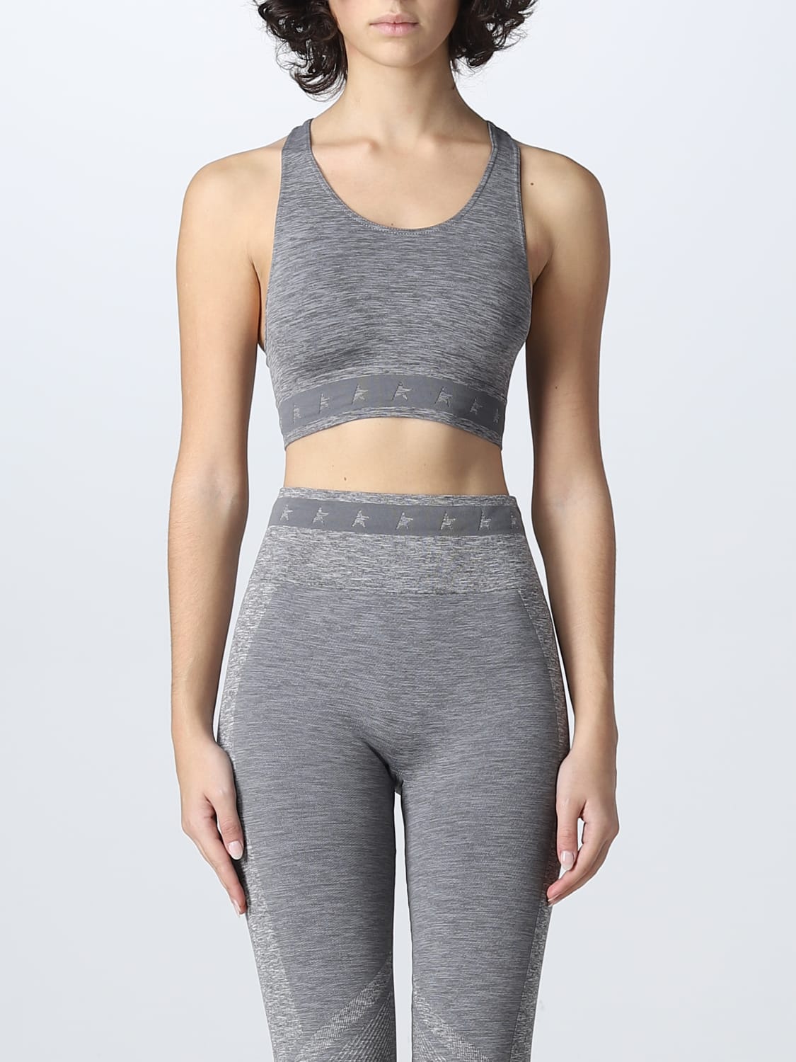 GOLDEN GOOSE TOP: Golden goose cropped top with logo, Grey - Img 1