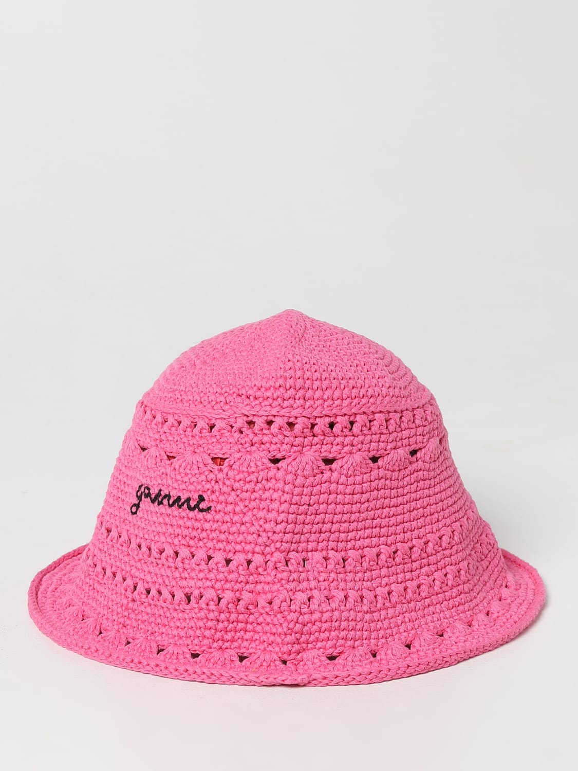 Ganni hat in organic cotton crochet with logo