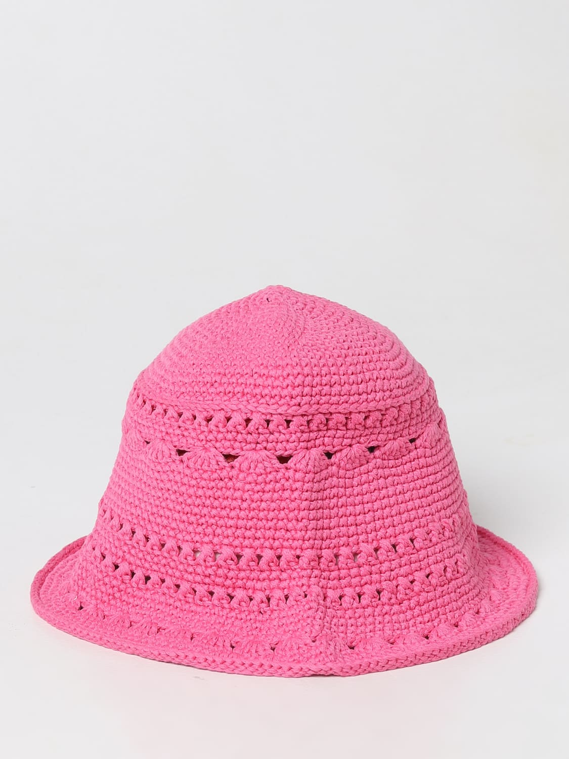 GANNI HAT: Ganni hat in organic cotton crochet with logo, Pink - Img 2