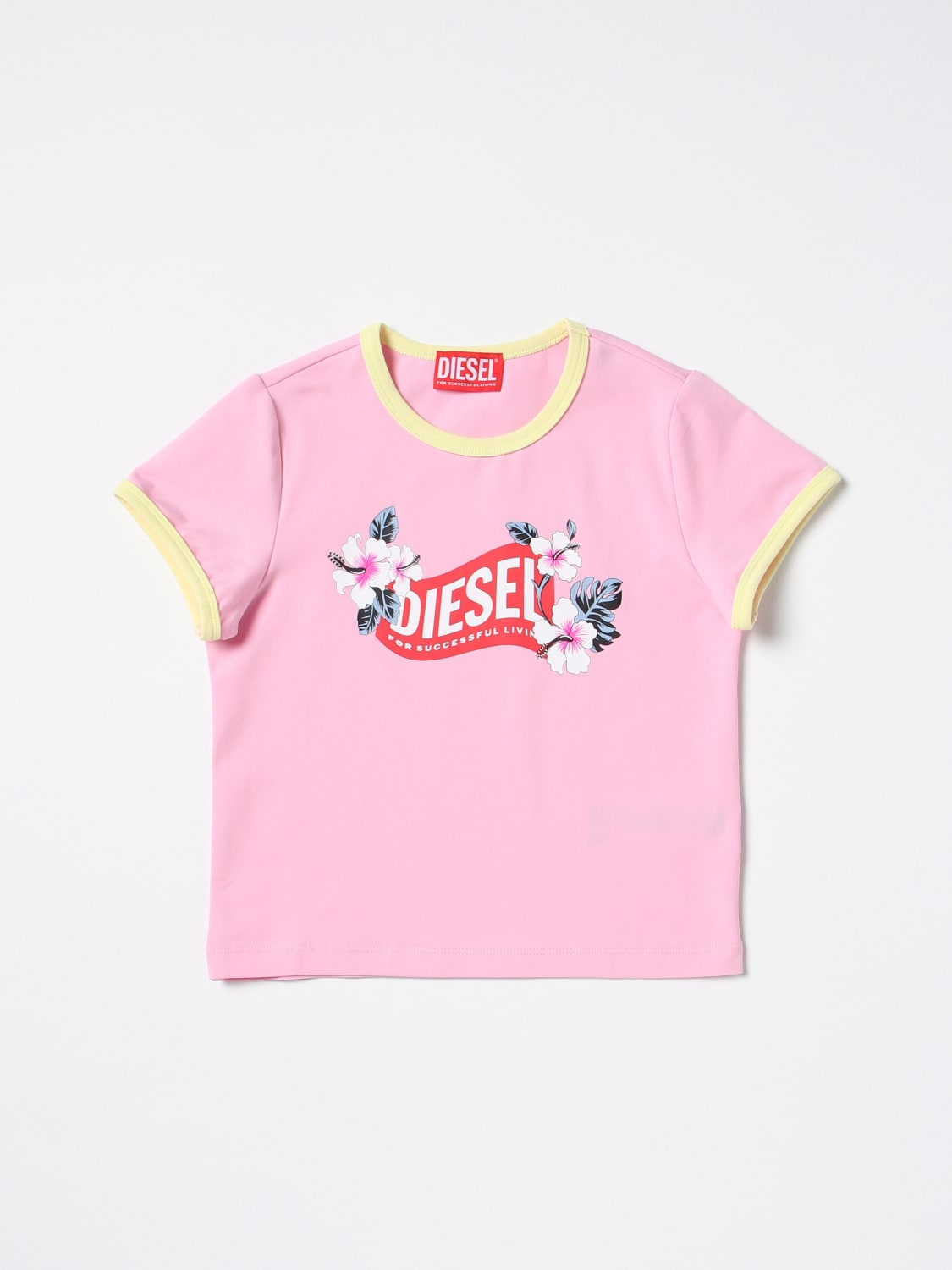 DIESEL T-SHIRT: T-shirt di cotone Diesel con logo, Rosa - Img 1