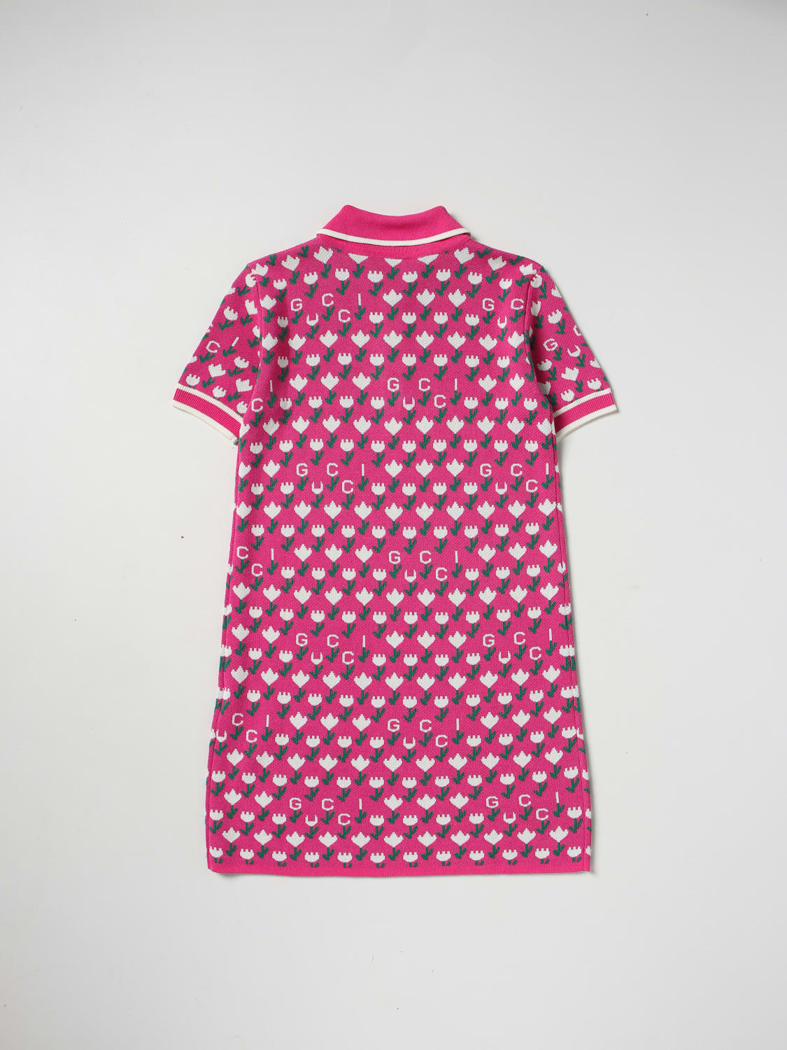 GUCCI DRESS: Gucci polo dress in knitted floral viscose, Fuchsia - Img 2