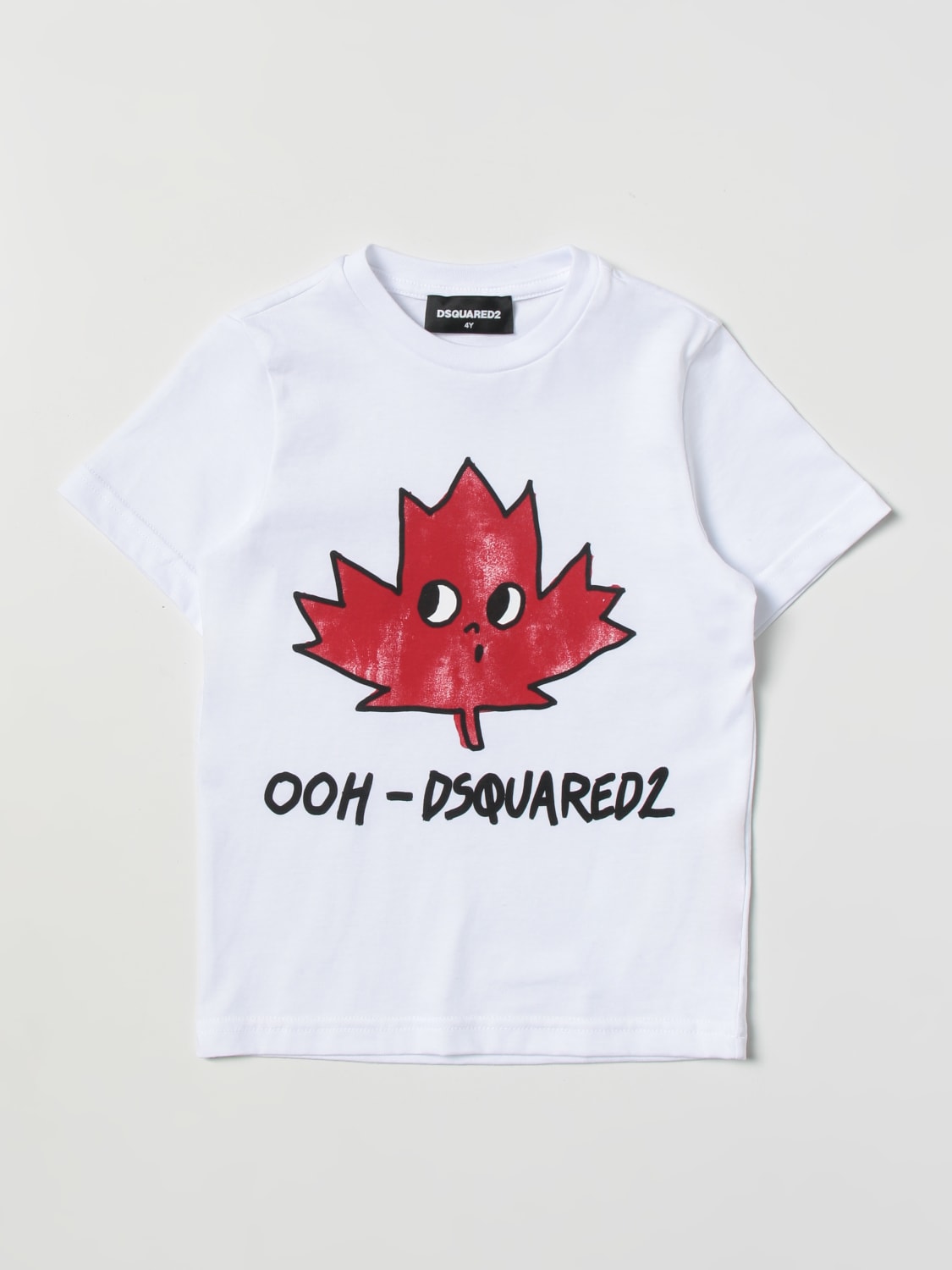 DSQUARED2 T-SHIRT: T-shirt Dsquared2 Junior con stampa foglia d'acero, Bianco - Img 1