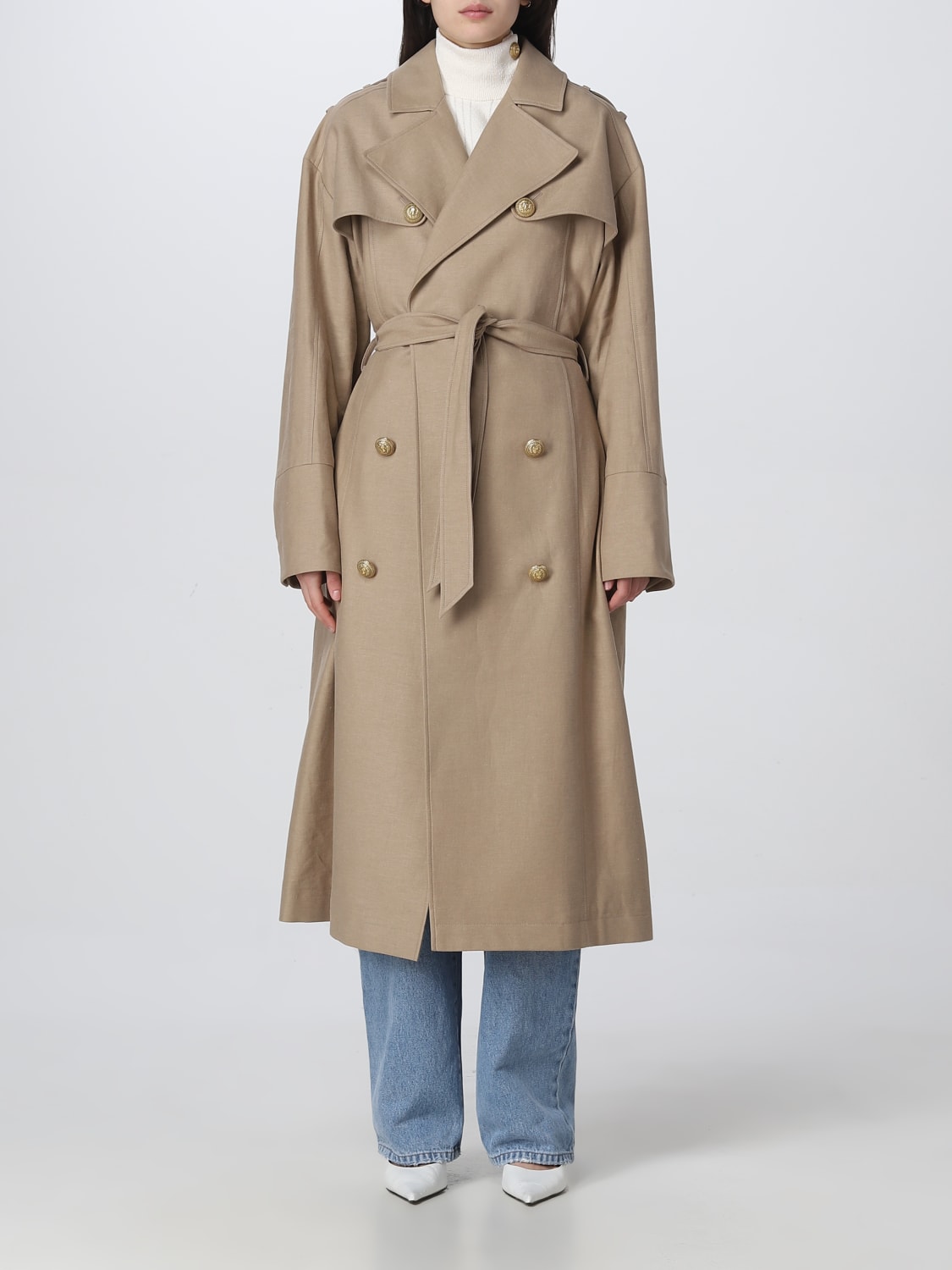 Balmain trench coat in linen and cotton