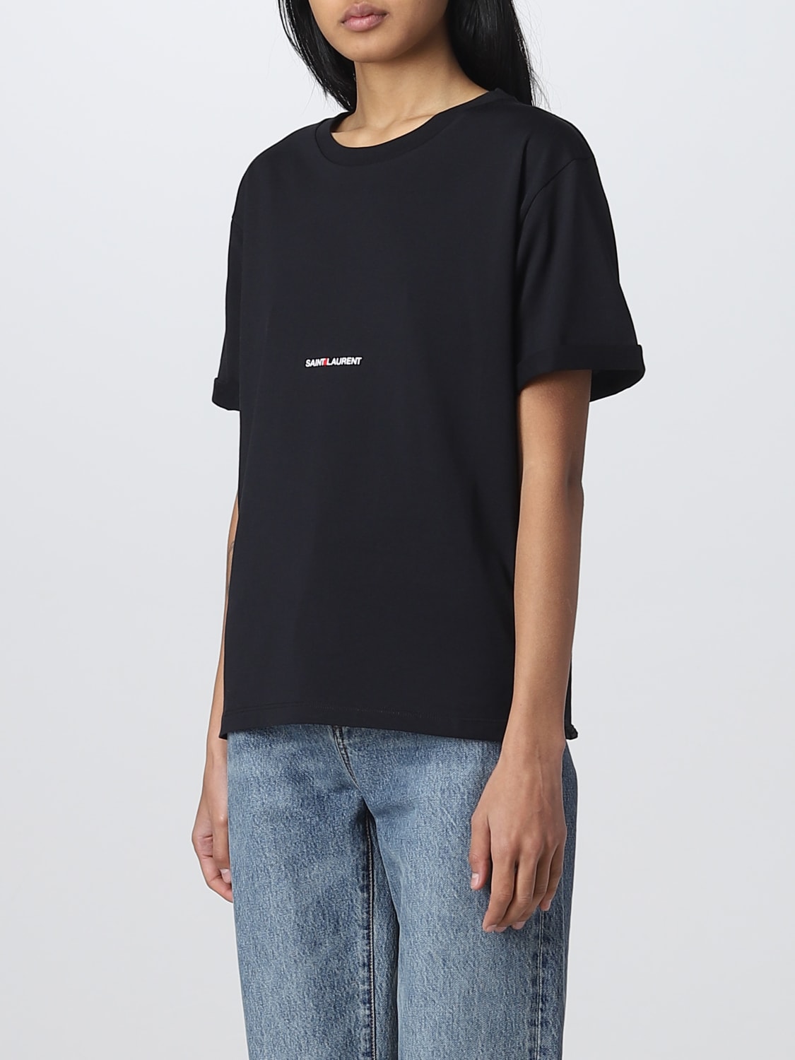 SAINT LAURENT: cotton t-shirt - Black | Saint Laurent t