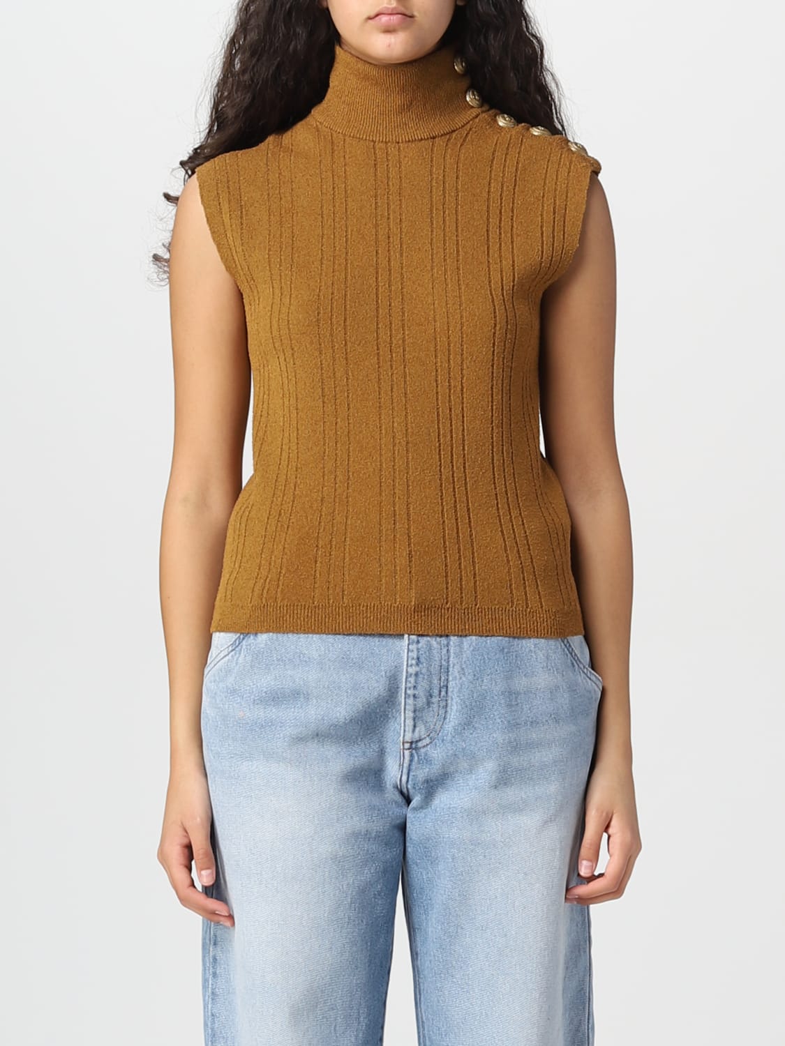 BALMAIN TOP: Balmain top in cotton blend, Beige - Img 1