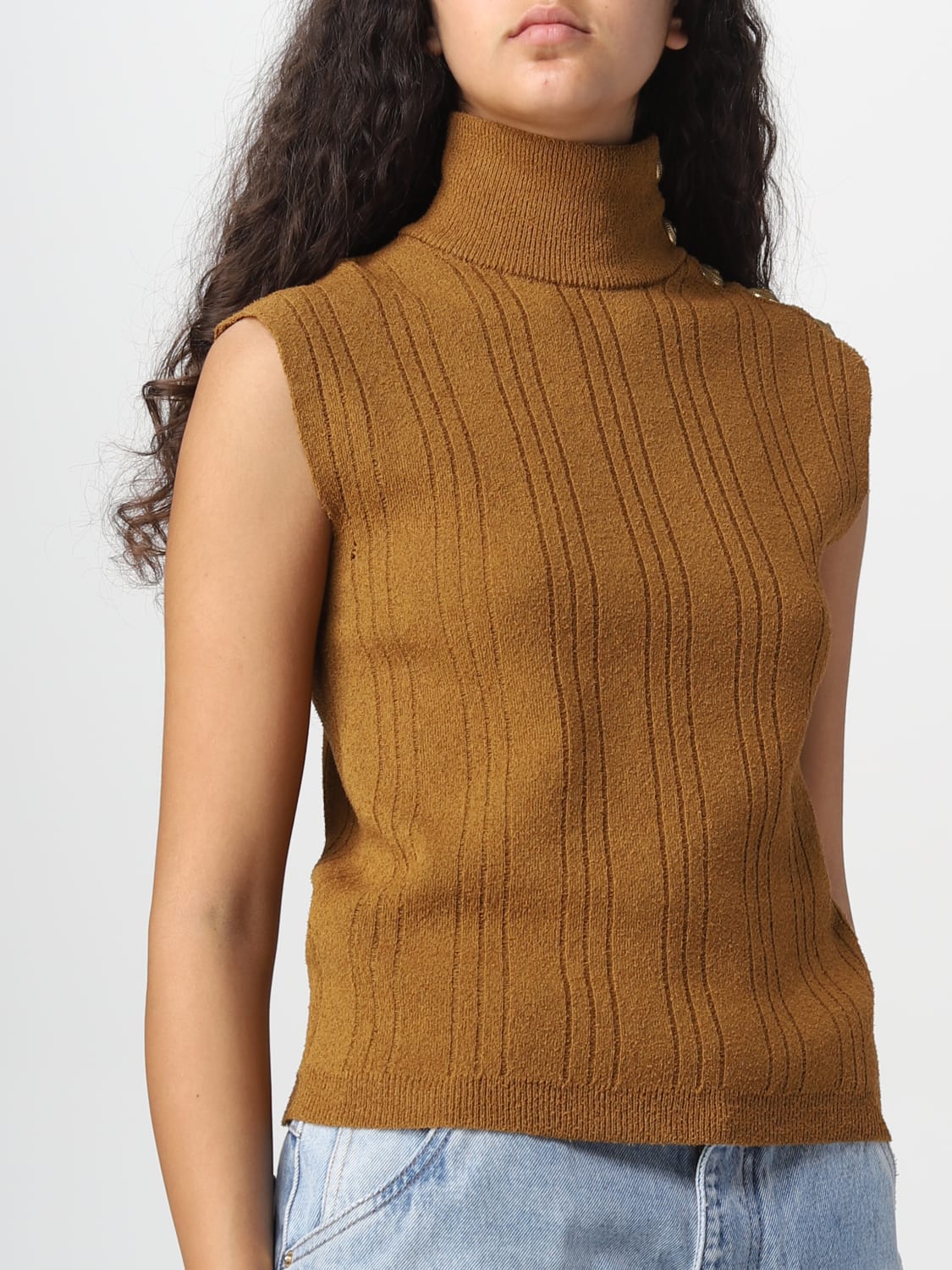 BALMAIN TOP: Balmain top in cotton blend, Beige - Img 5