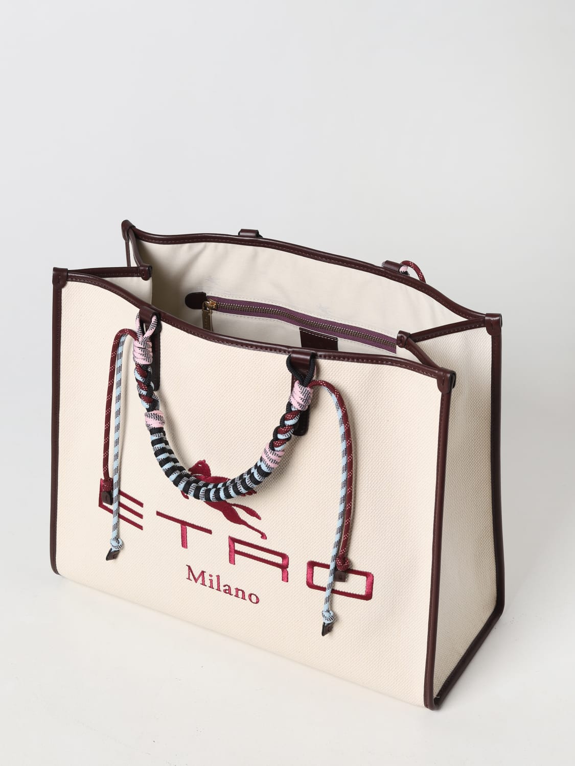 Etro Outlet bag in cotton canvas Natural Etro tote bags 1N0097090 online at GIGLIO.COM