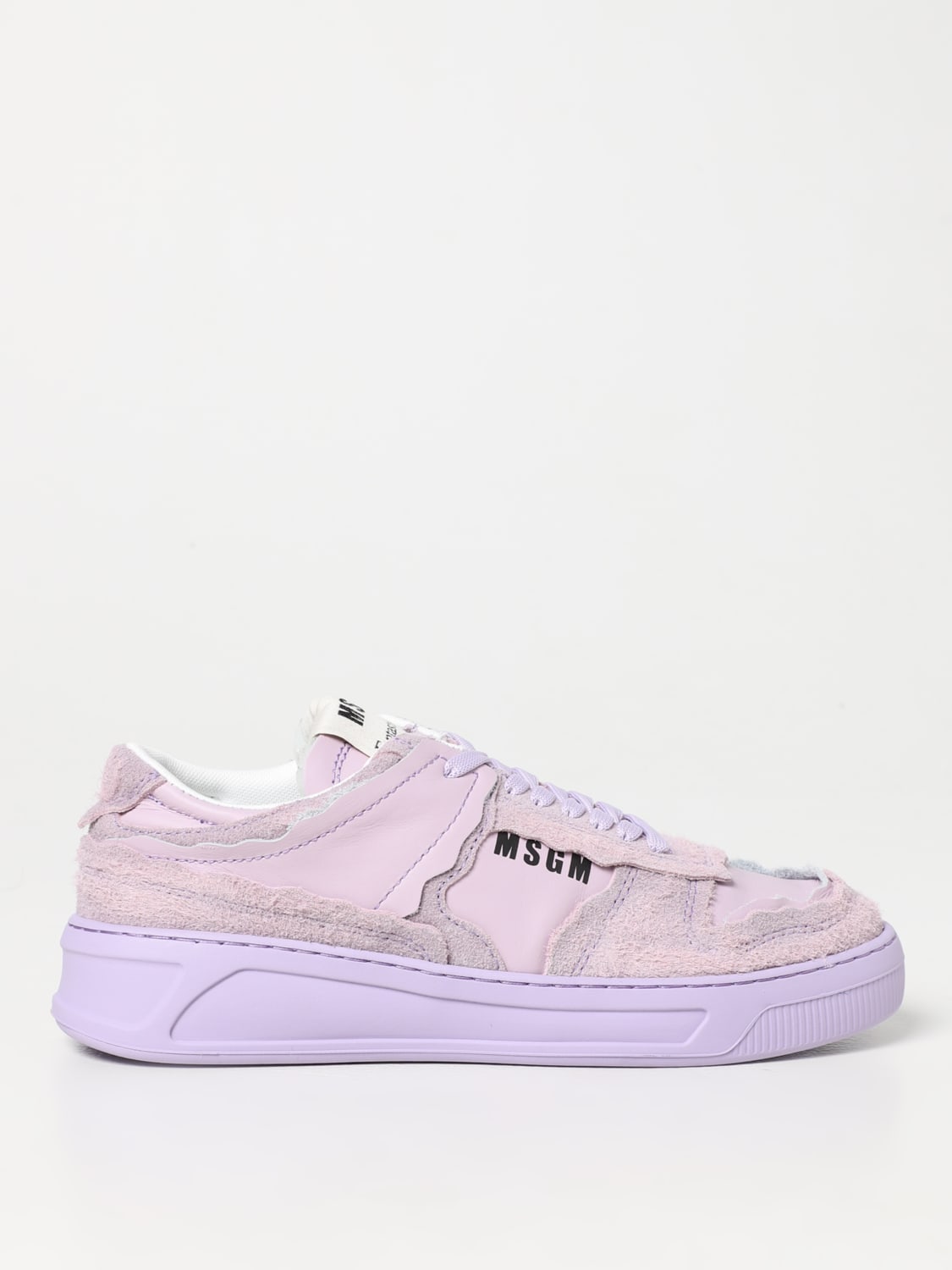 MSGM SNEAKERS: MSGM Fantastic Green tanned leather sneakers, Lilac - Img 1