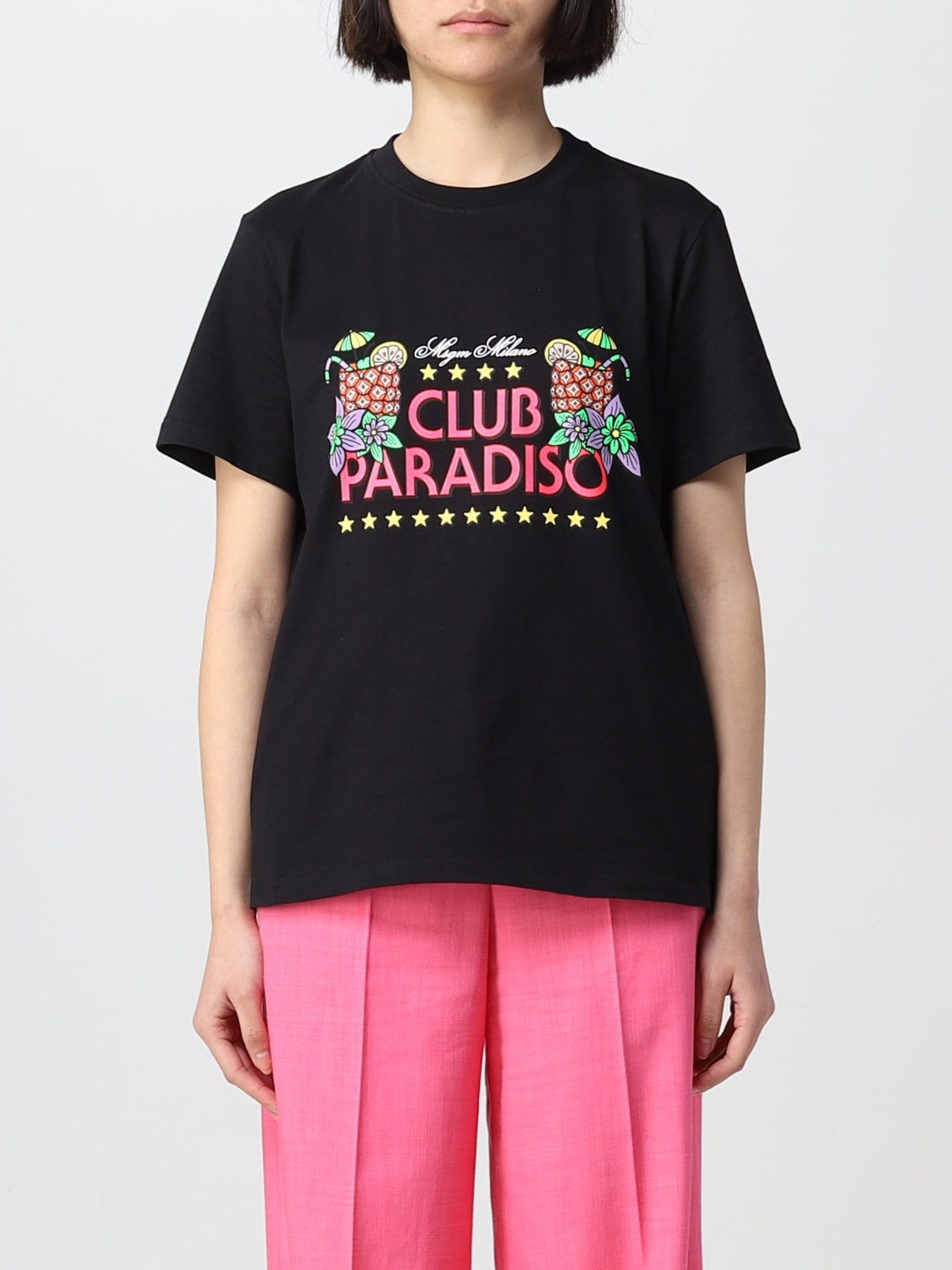 MSGM T-SHIRT: MSGM Club Paradiso cotton t-shirt, Black - Img 1