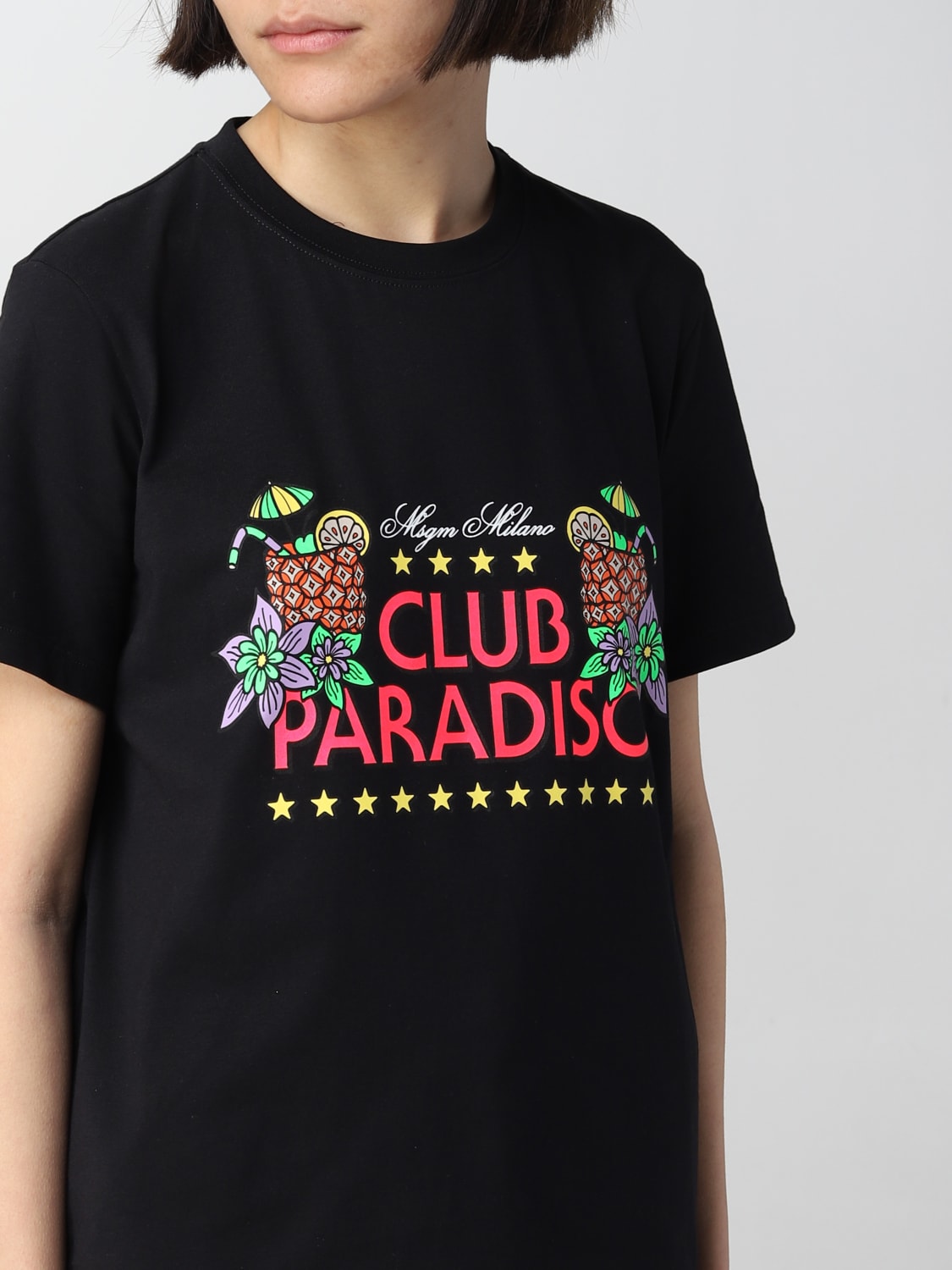 MSGM T-SHIRT: MSGM Club Paradiso cotton t-shirt, Black - Img 4