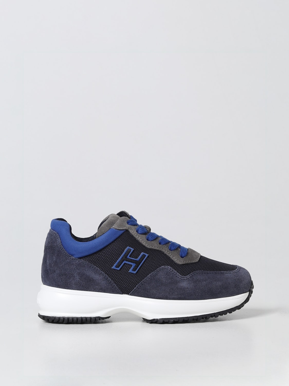 Hogan Junior Interactive H Flock fabric and suede sneakers