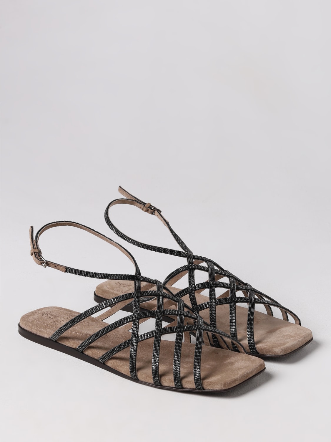 BRUNELLO CUCINELLI FLAT SANDALS: Brunello cucinelli sandal in leather with jewel, Brown - Img 2