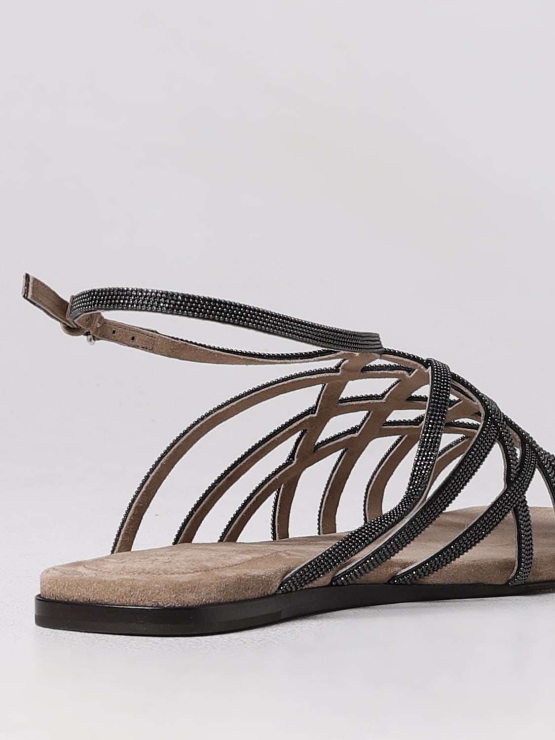 BRUNELLO CUCINELLI FLAT SANDALS: Brunello cucinelli sandal in leather with jewel, Brown - Img 3