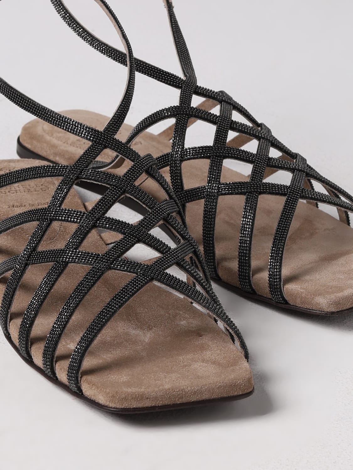 BRUNELLO CUCINELLI FLAT SANDALS: Brunello cucinelli sandal in leather with jewel, Brown - Img 4