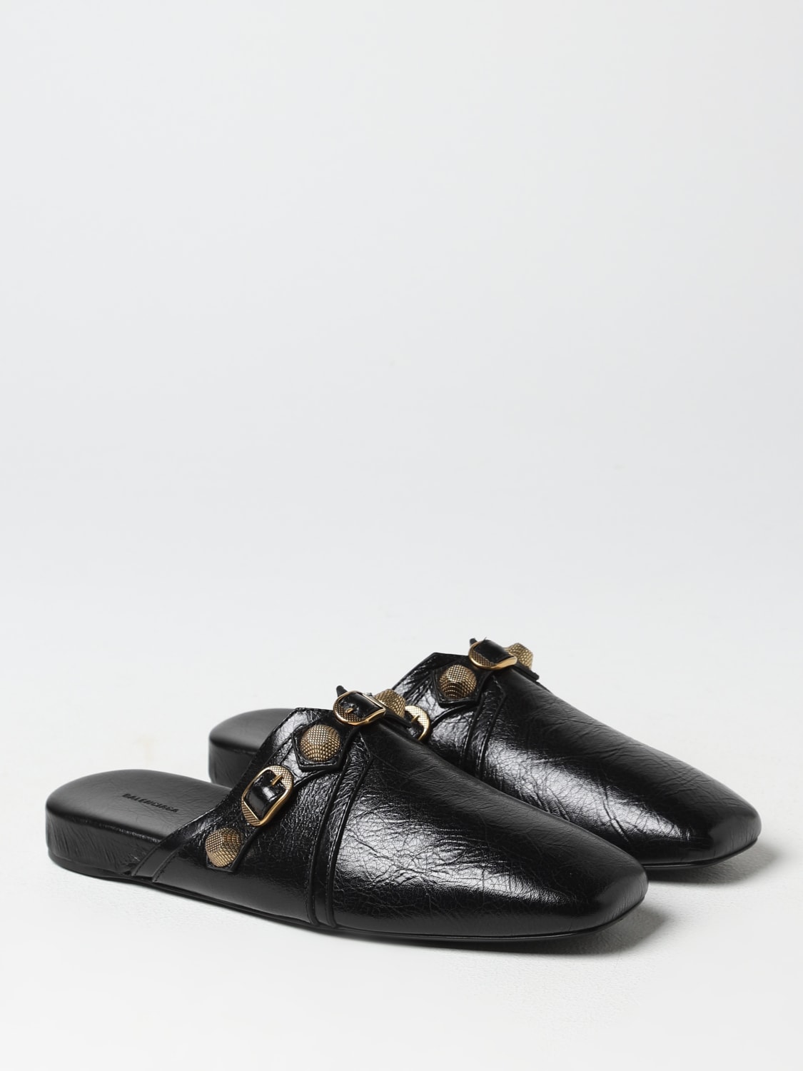 BALENCIAGA Le Cagole sabot in Arena leather Black Balenciaga flat shoes 715556WAD4F online at GIGLIO.COM