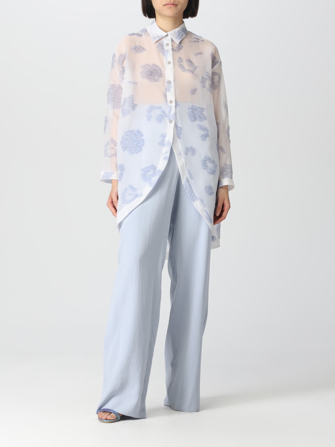 アウターその他 GIORGIO ARMANI Woman Blazer Gnawed Blue 3SHCC04TT03WP PZ01 Giorgio Armani Linen Silk Single-Button Blazer Jacket
