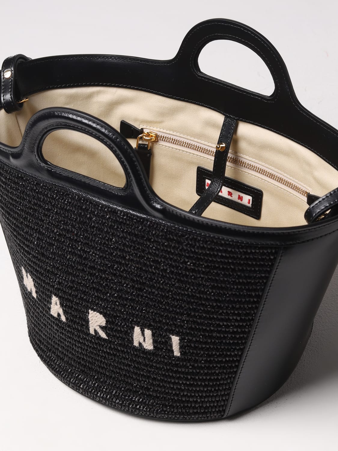 Marni Outlet: Tropicalia bag in leather and raffia - Black Marni Outlet: Tropicalia bag in leather and raffia - Black