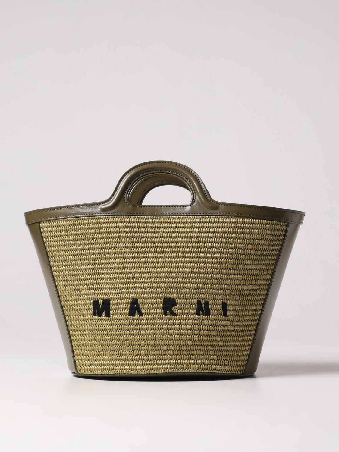 MARNI HANDBAG: Marni Tropicalia bag in leather and raffia, Green - Img 1