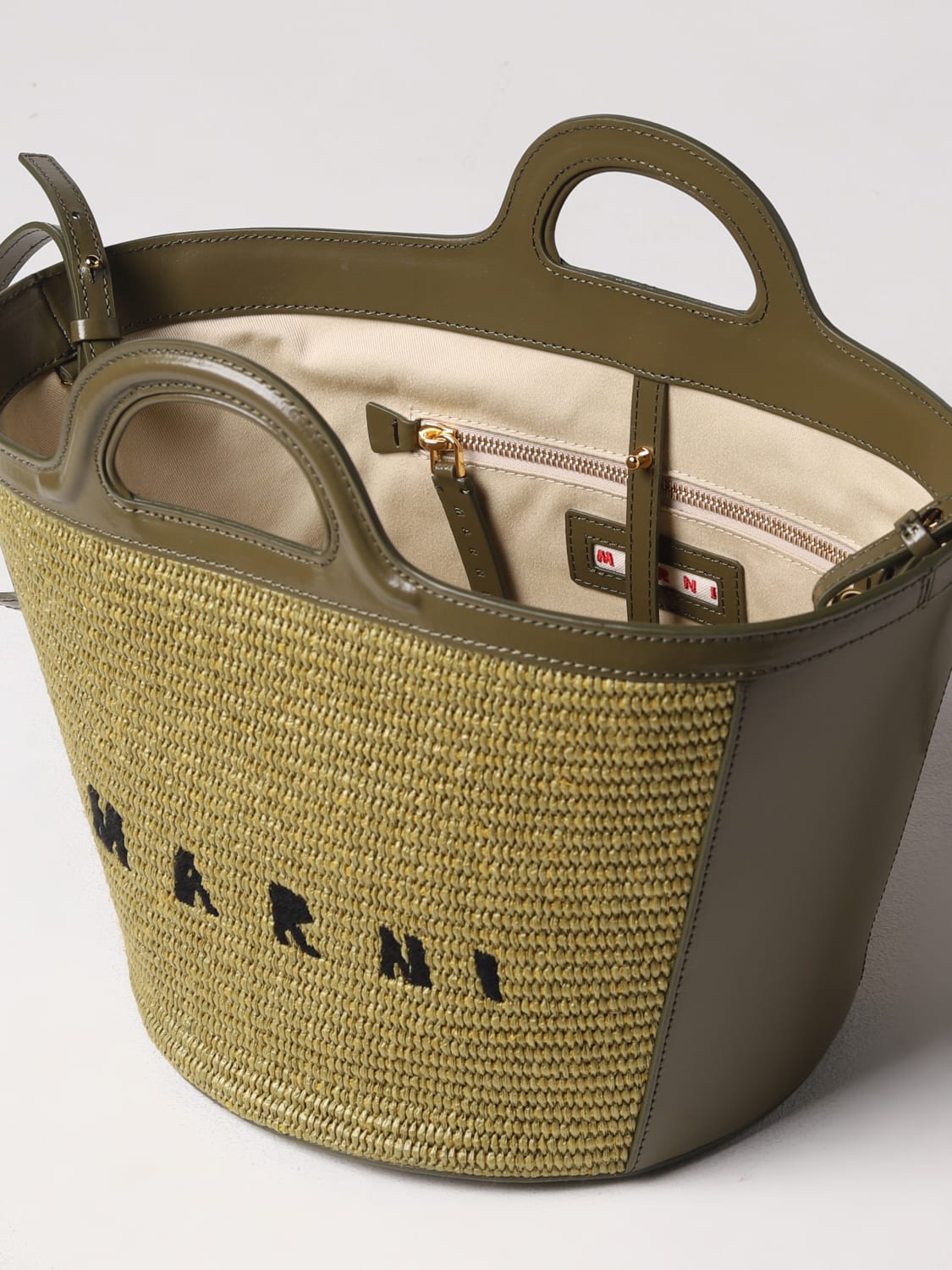 MARNI HANDBAG: Marni Tropicalia bag in leather and raffia, Green - Img 5