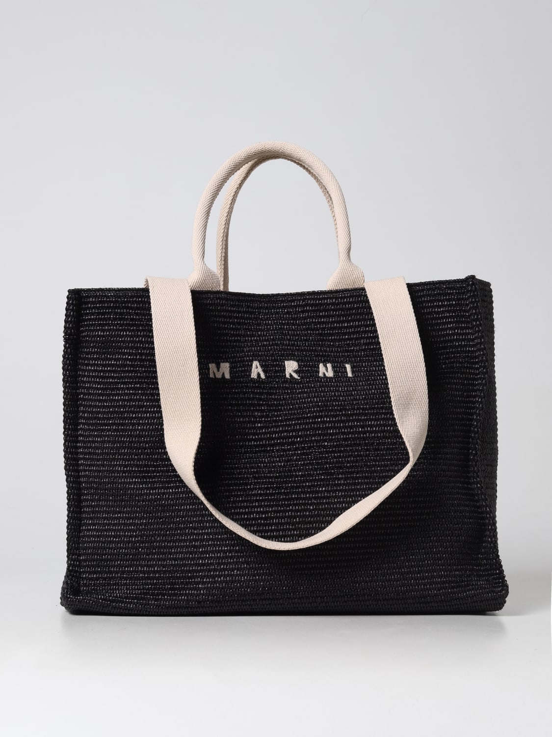 MARNI TOTE BAG: Marni bag in woven raffia, Black - Img 1