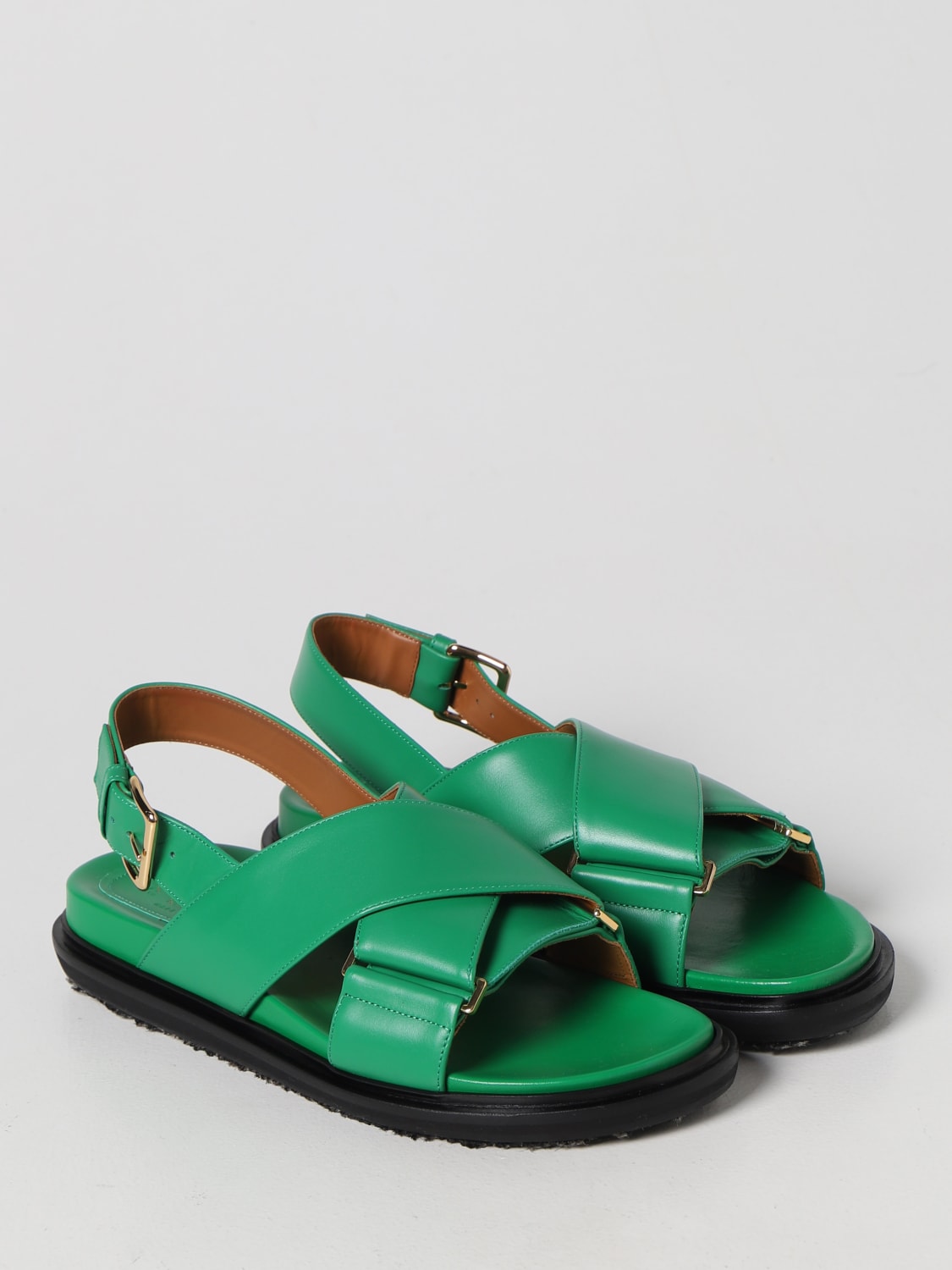 MARNI FLAT SANDALS: Marni sandals in leather, Green - Img 2